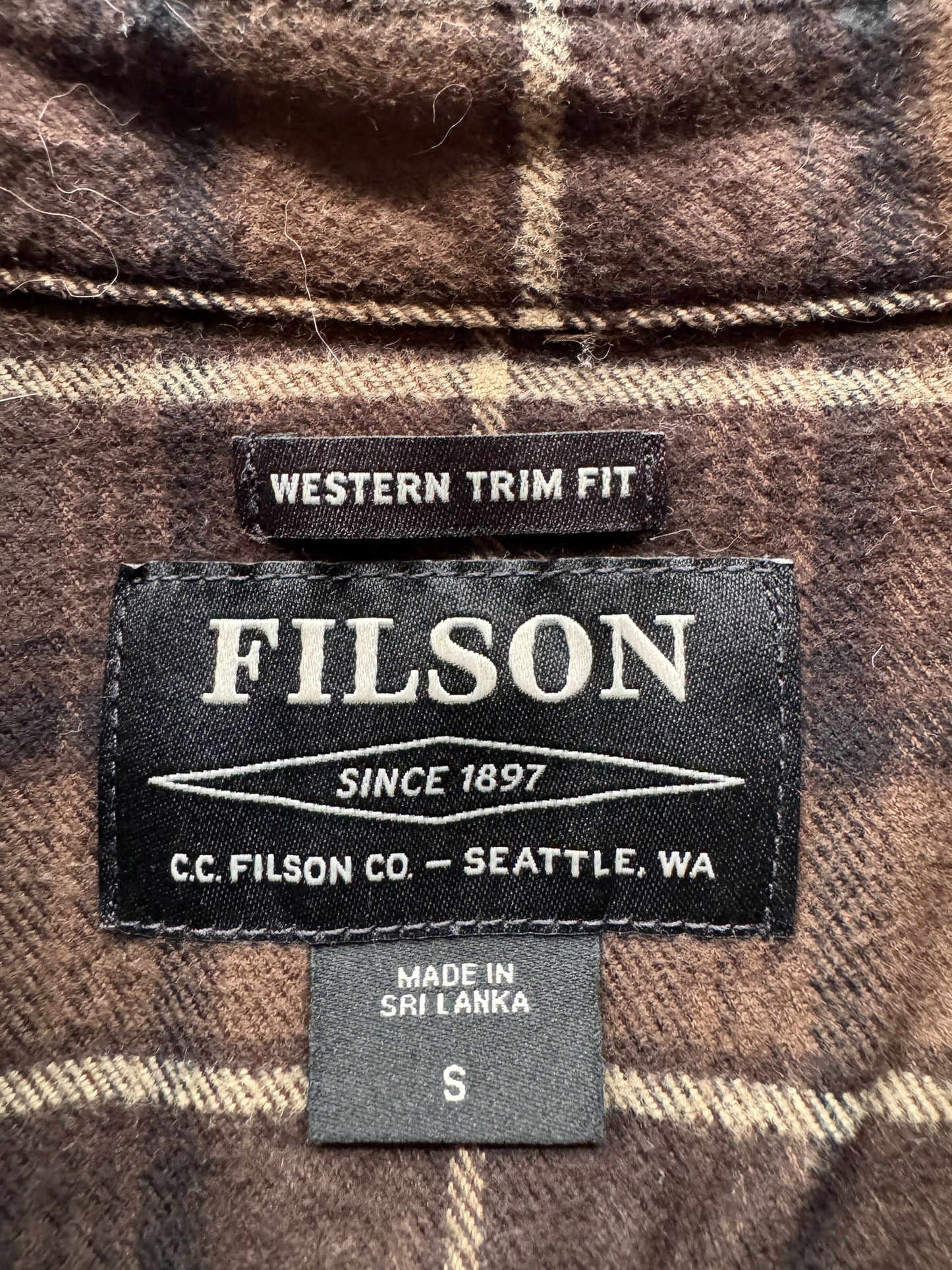 Tag on Filson Western Trim Cotton Flannel SZ S