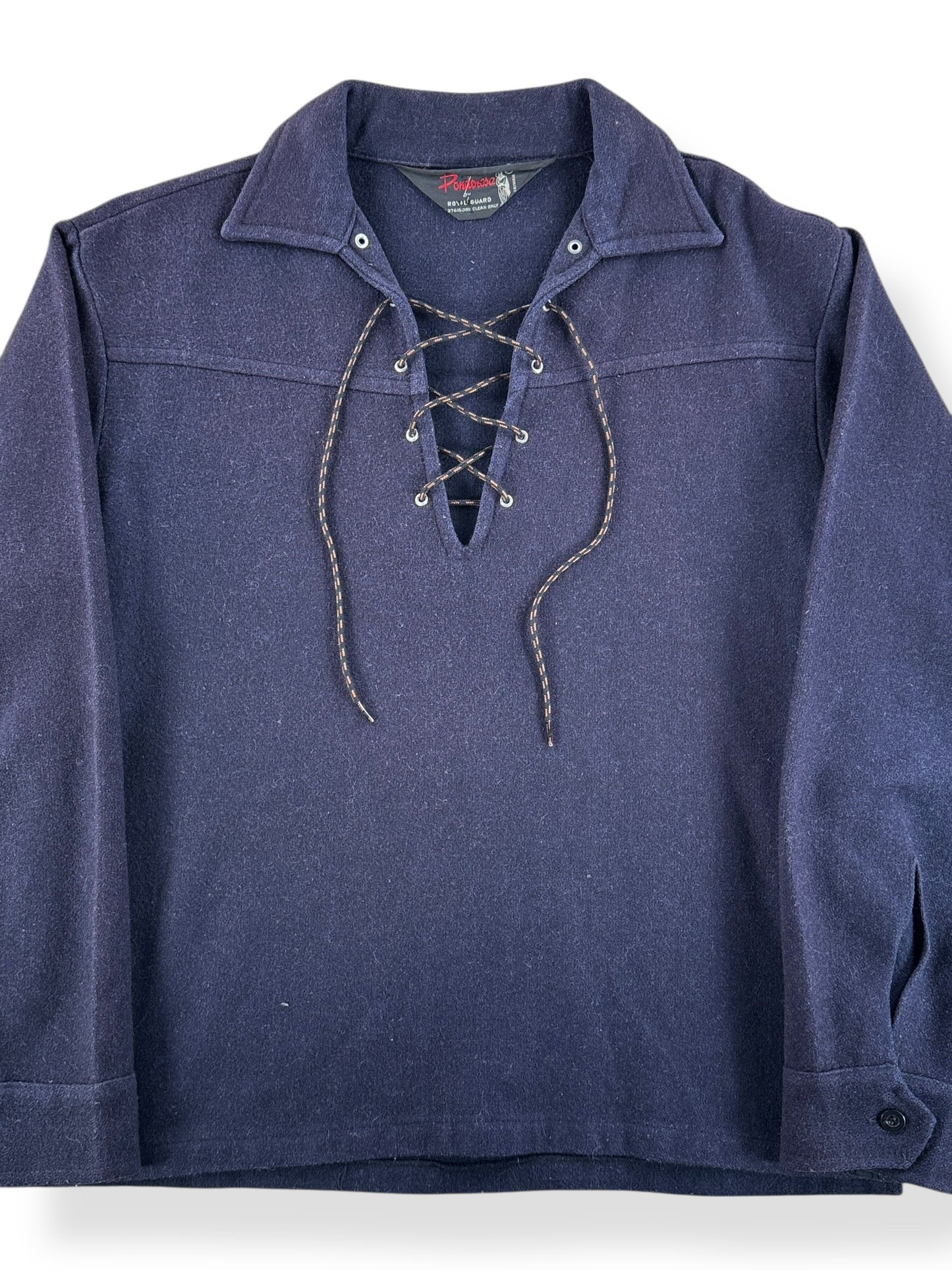 Front Close Up of Vintage Ponderosa Wool Quarter Lace Shirt SZ M