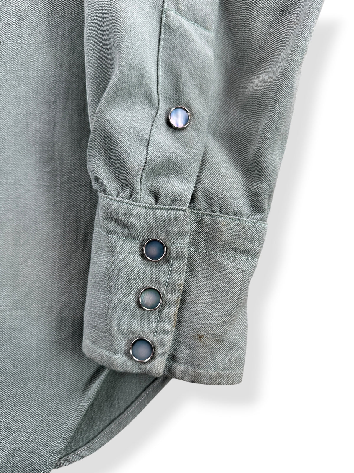 Cuff of Vintage Green Levi's Short Horn Gabardine Shirt SZ S