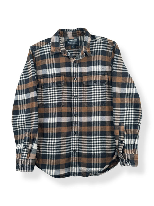 Front of Filson Black Brown Cream Cotton Flannel Work Shirt SZ XS