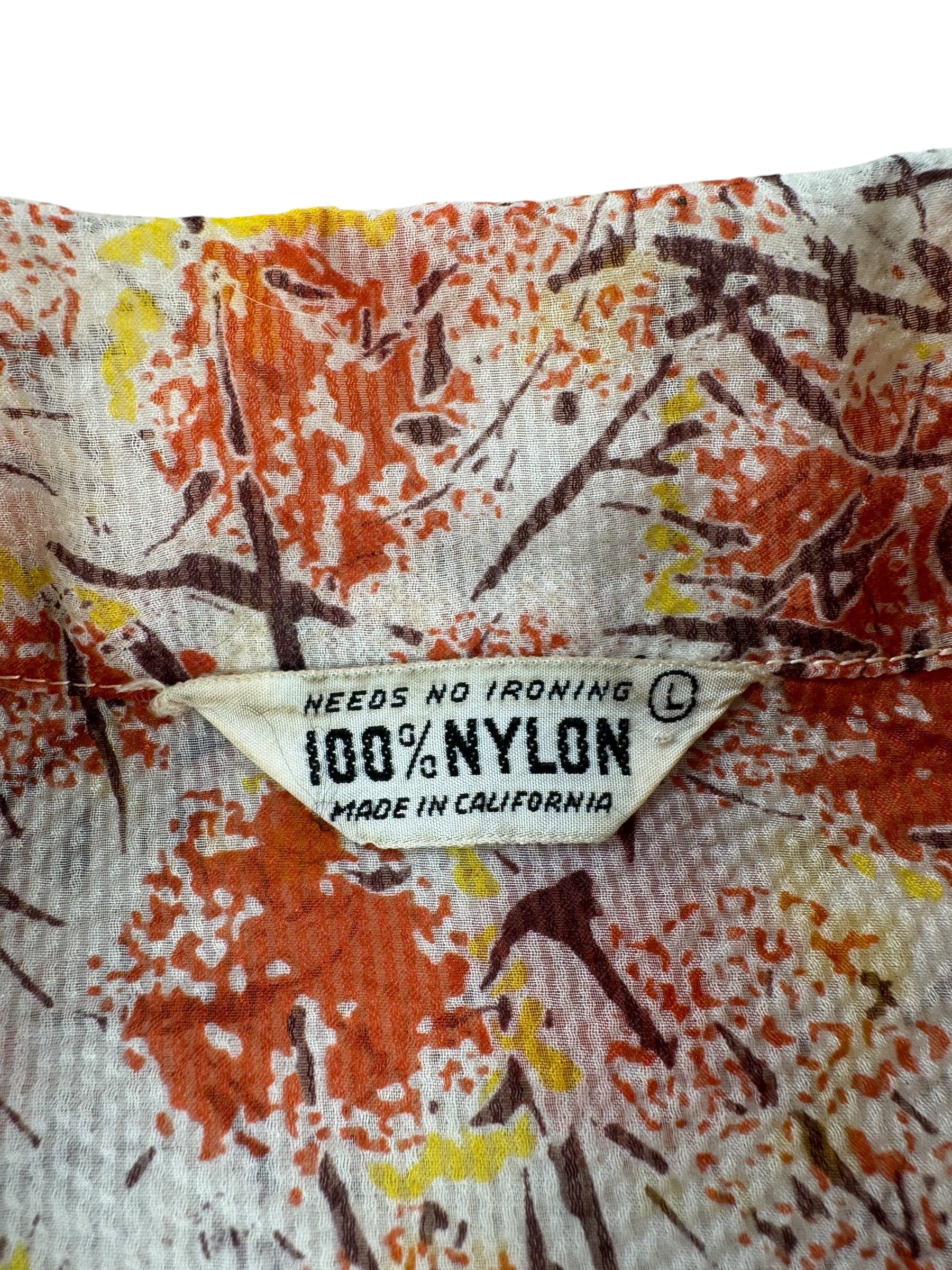 Tag on Vintage 100% Nylon Crepe Loop Collar Shirt SZ L