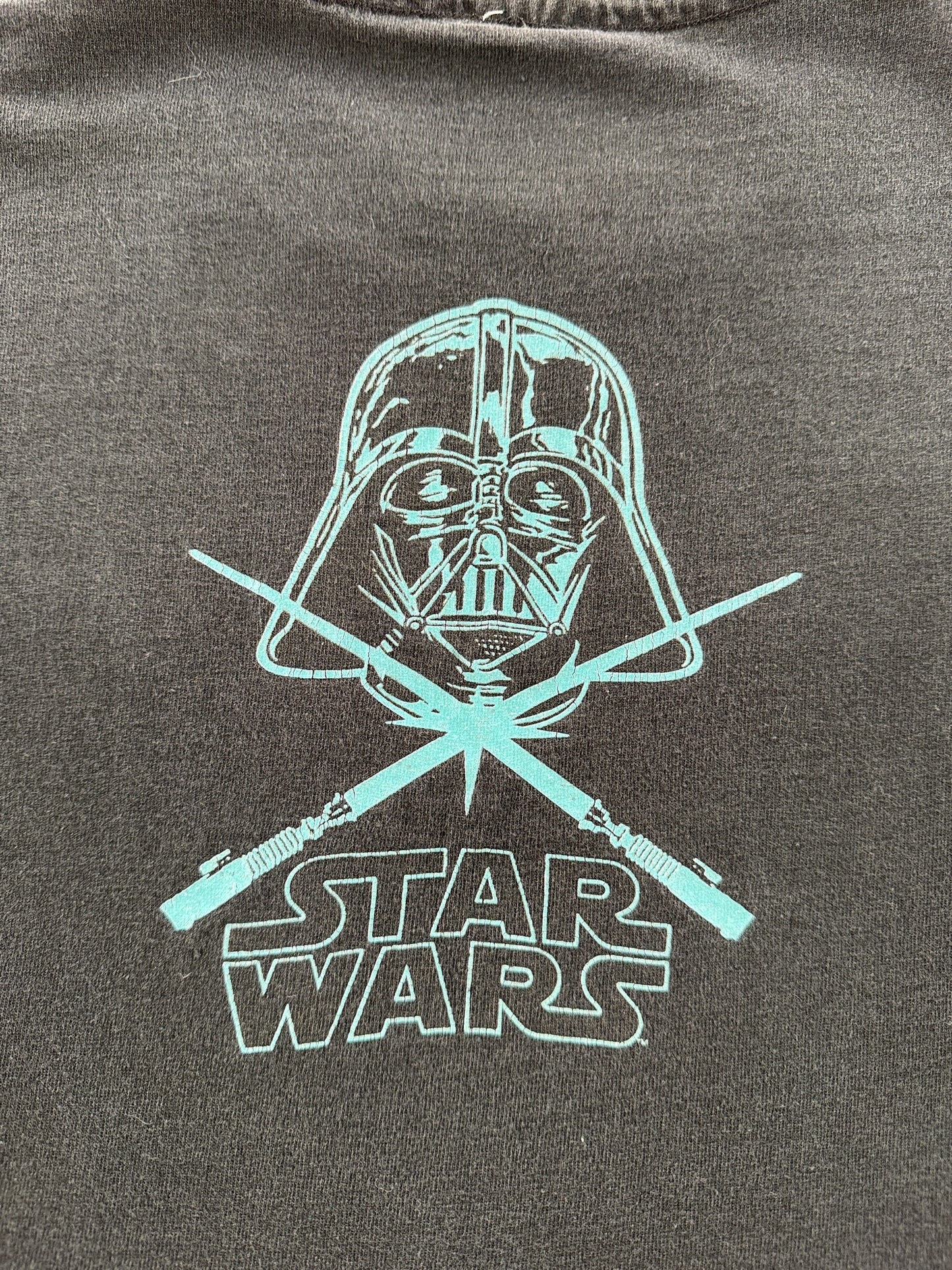 Back Close Up of Vintage 80s Glow In The Dark Star Wars Tee SZ S