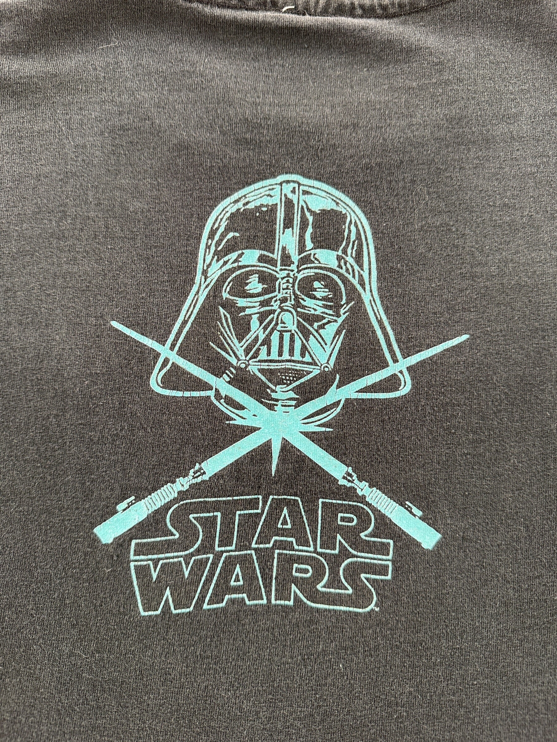 Back Close Up of Vintage 80s Glow In The Dark Star Wars Tee SZ S