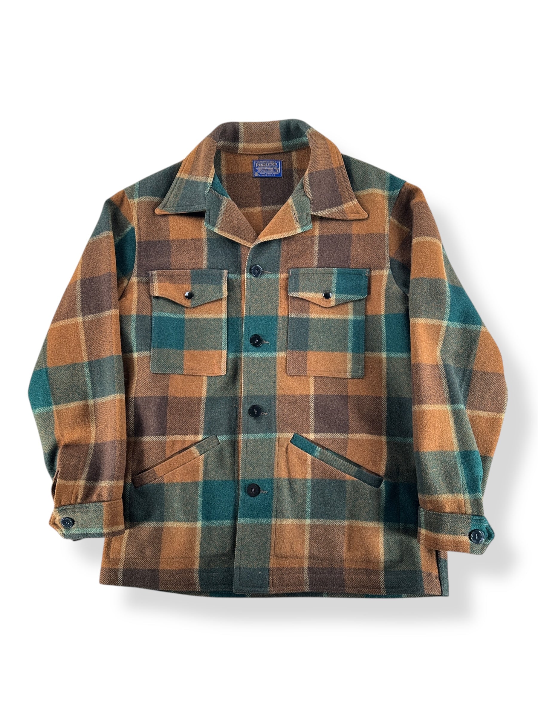 Front of Vintage Pendleton Brown and Green Jacket SZ L