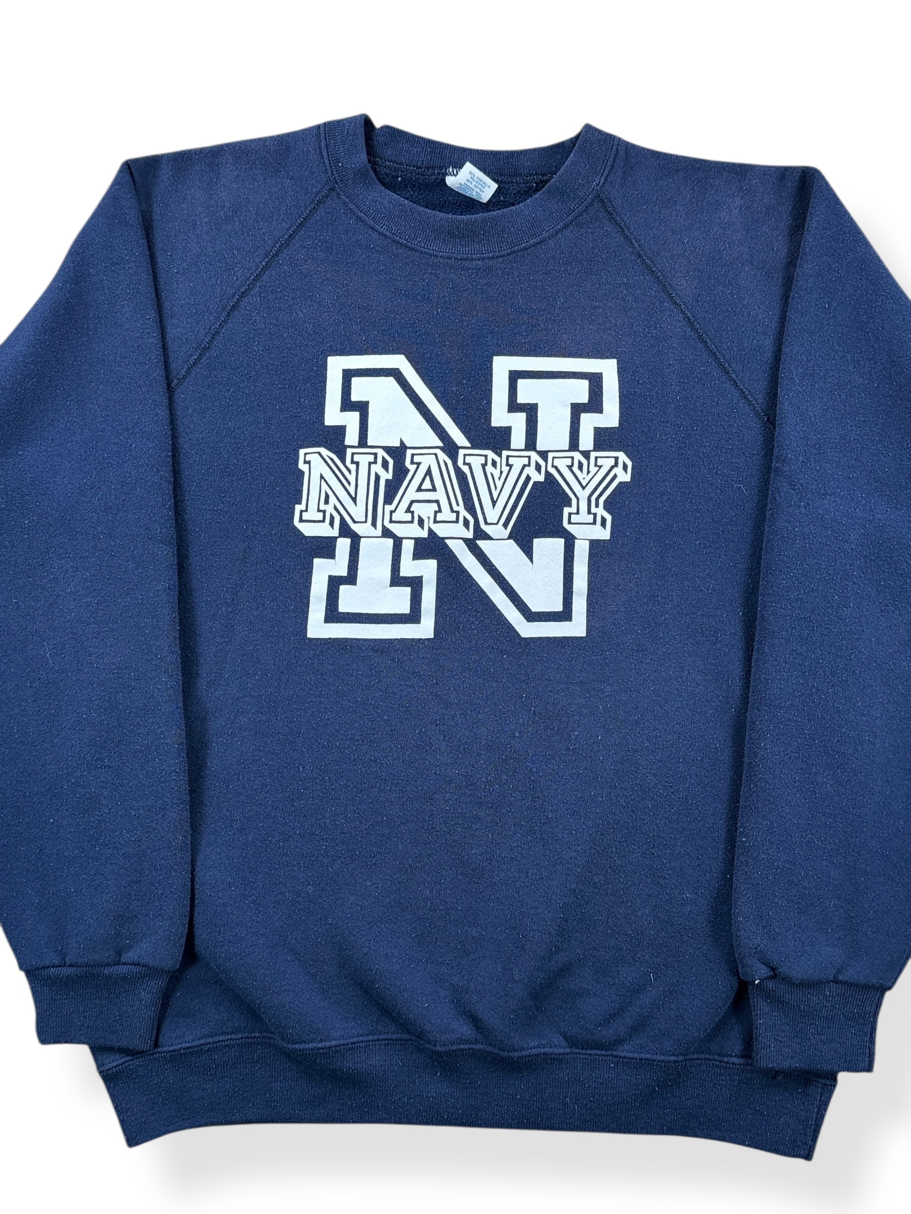 Front Close Up of Vintage Navy Crewneck SZ L