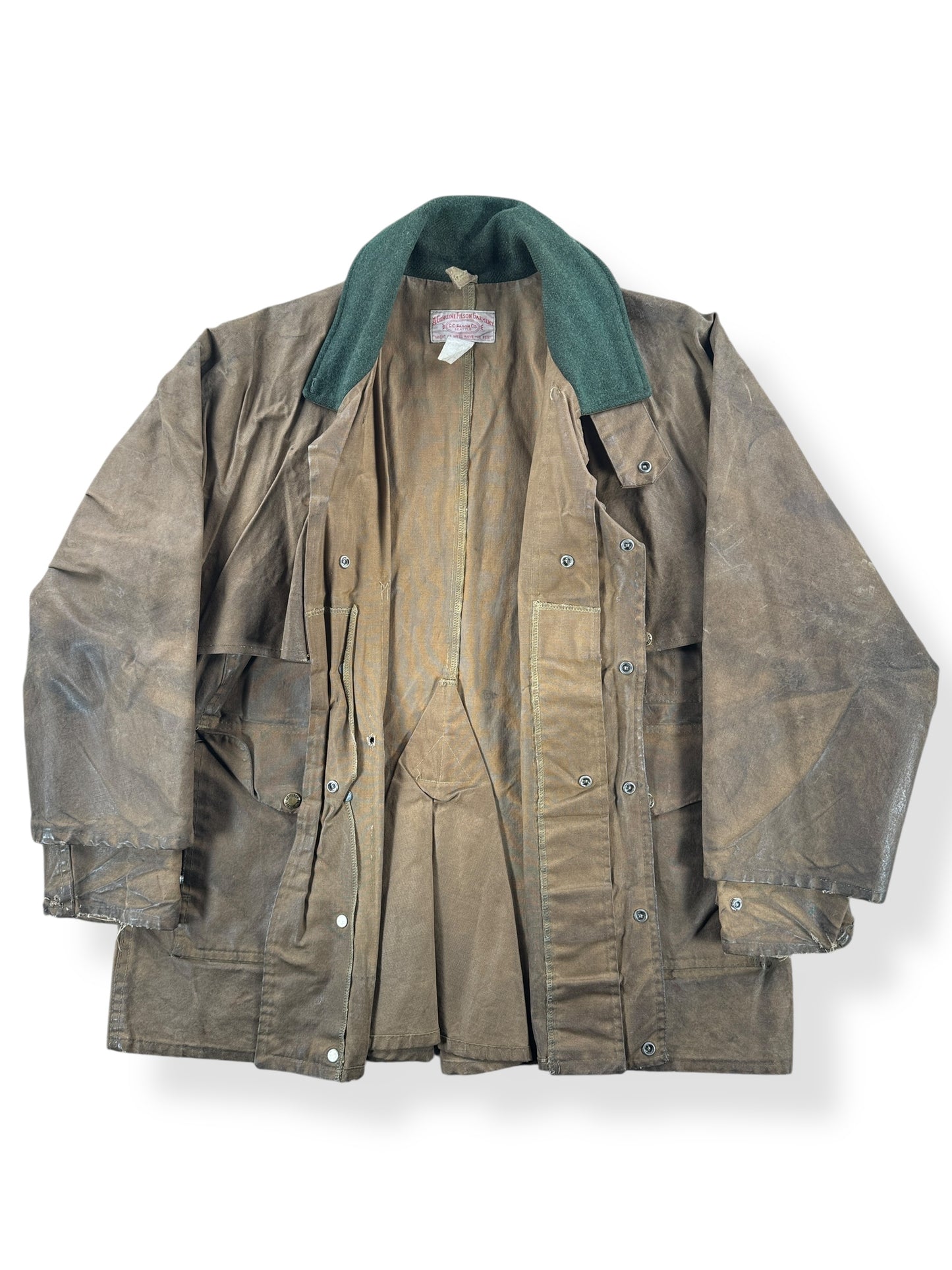 Inside of Vintage Filson Tin Cloth Packer Coat SZ 40