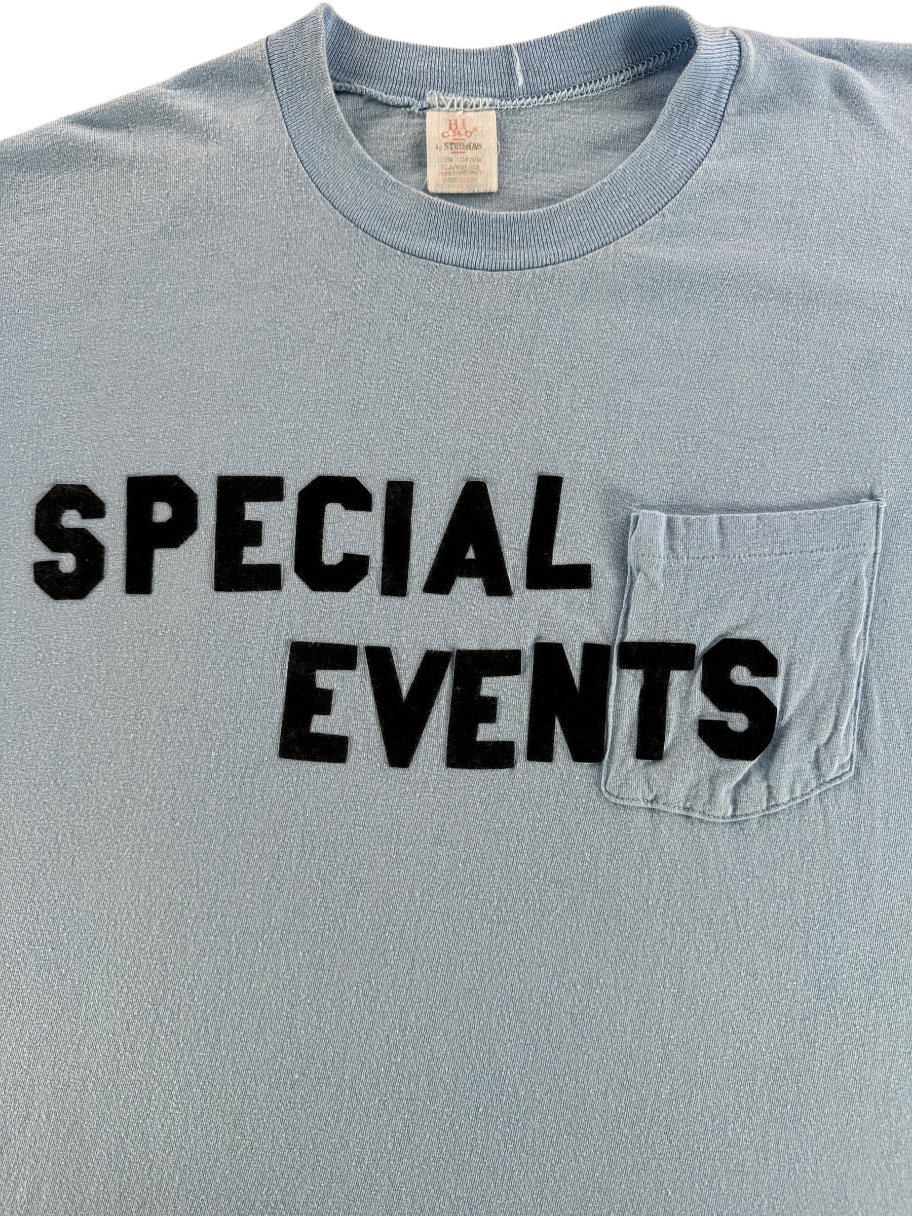 Front Close Up of Vintage Hi-Crew Special Events Pocket Tee SZ XL