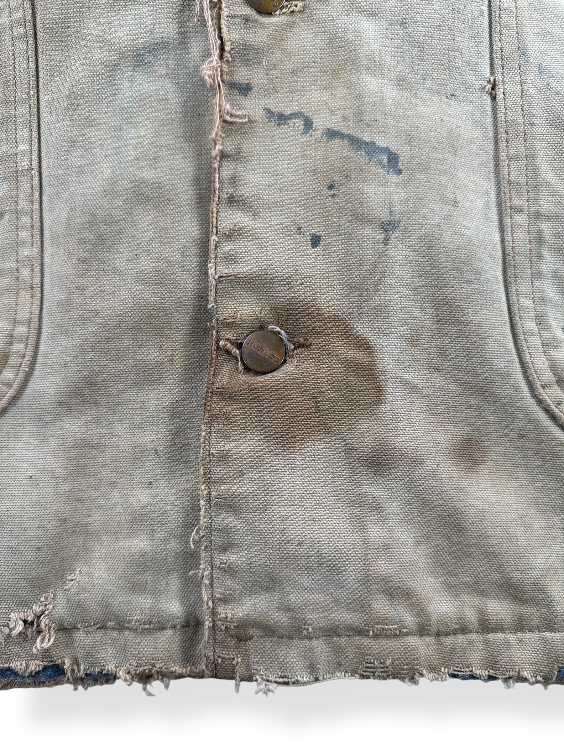 Stain on Vintage 70s Era Thrashed Carhartt Chore Coat SZ 46