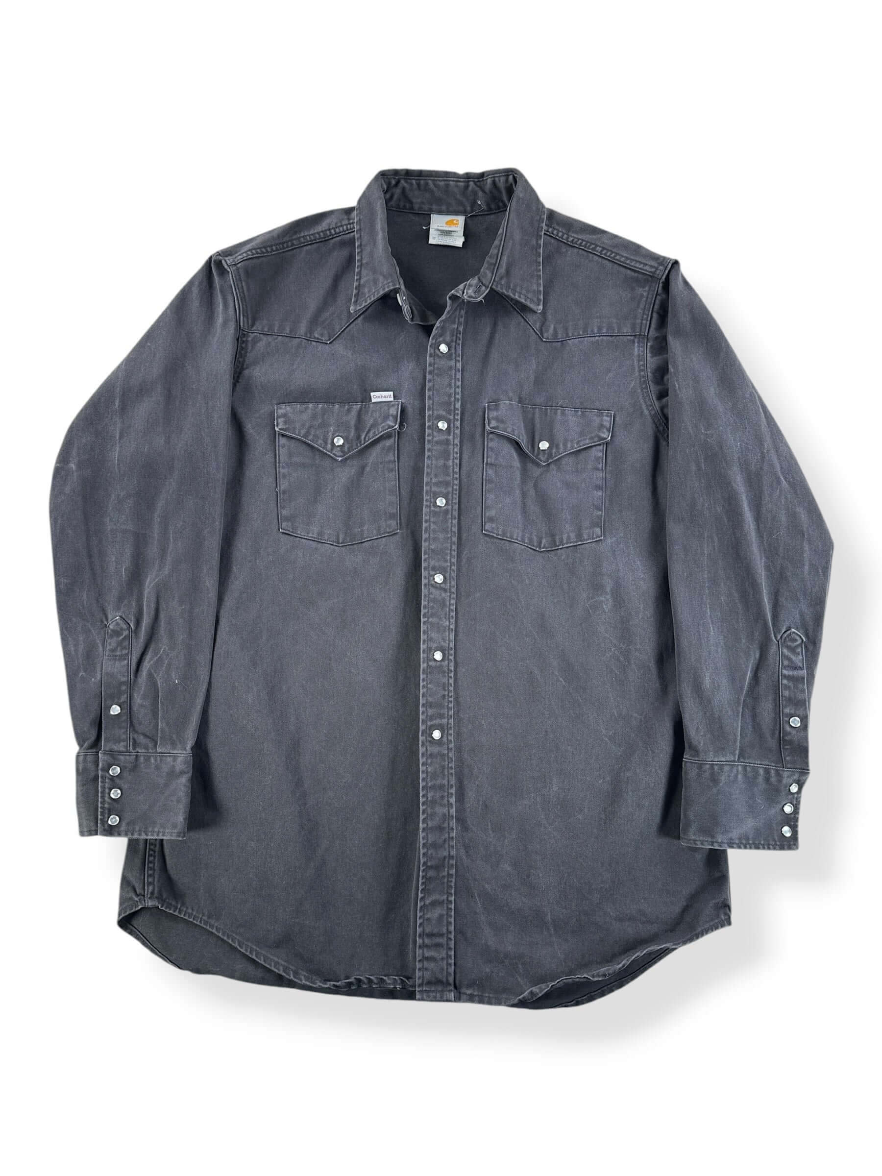 Front of Vintage Black Carhartt Pearl Snap SZ XL