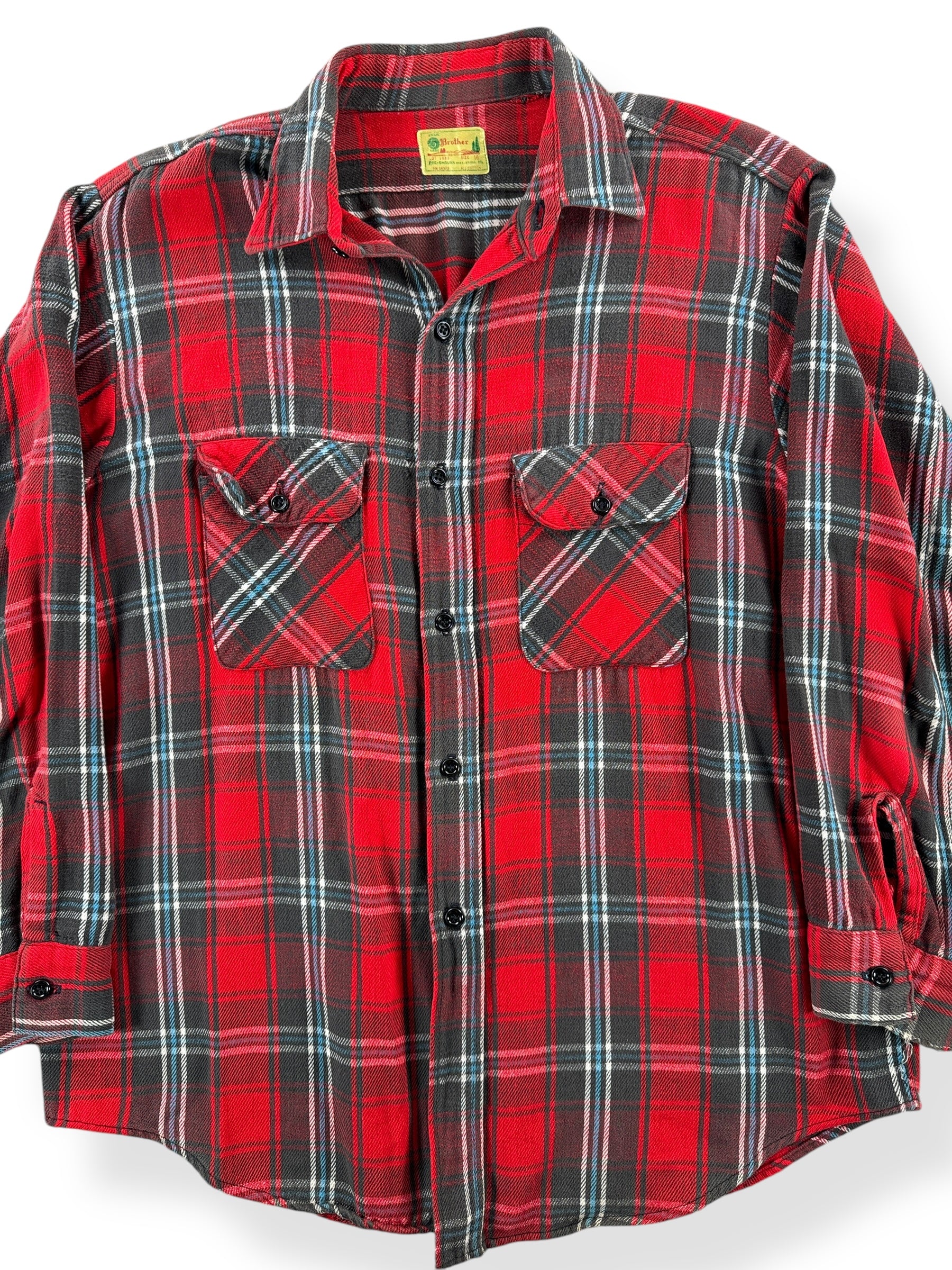 Front Close Up of Vintage 60s Era 5 Brothers Cotton Flannel SZ L