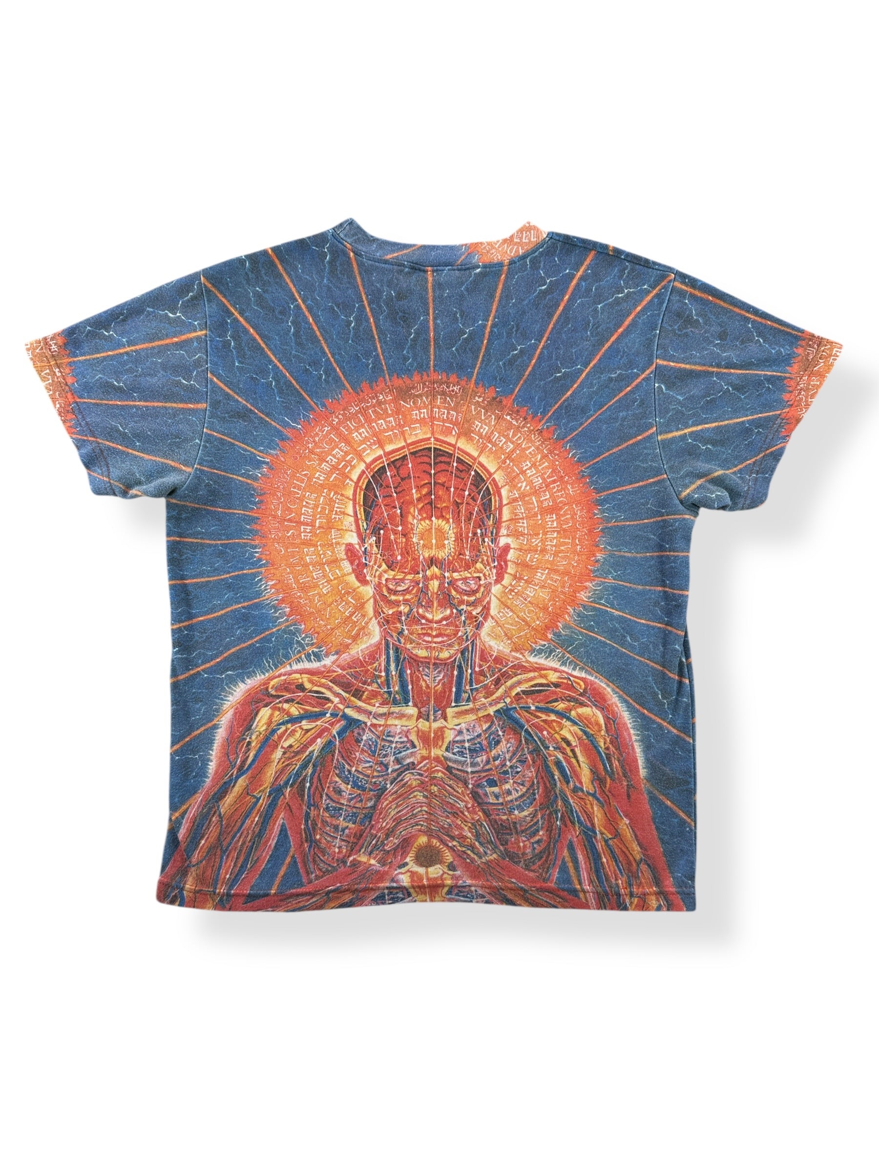 Back of Vintage Crystal Tara Alex Grey AOP Tee SZ M