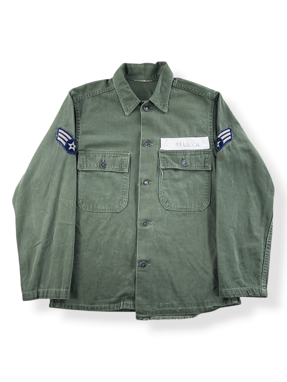 Front of Vintage 13 Star Button Fatigue Shirt SZ S