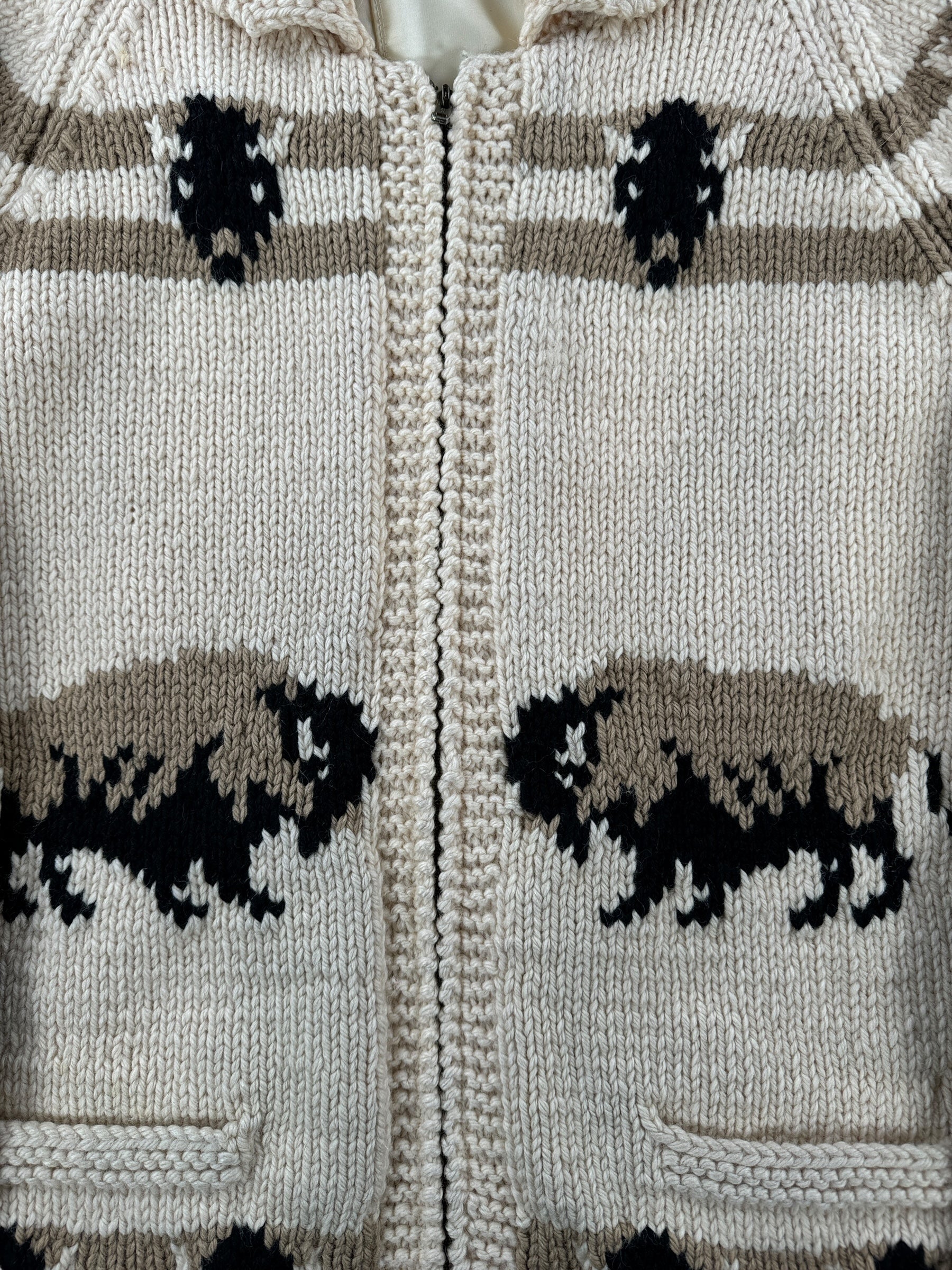 Knit Pattern on Vintage Lined Mary Maxim Buffalo Pattern Cowichan Sweater SZ L