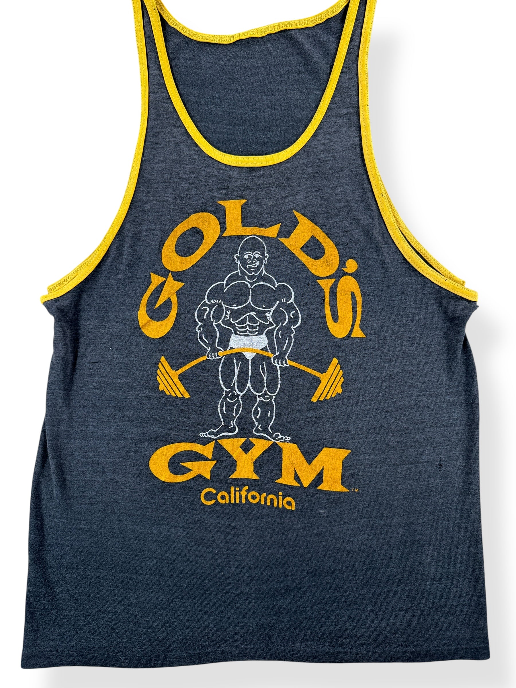Front Close Up of Vintage Gold's Gym Tank Top SZ XS AS IS