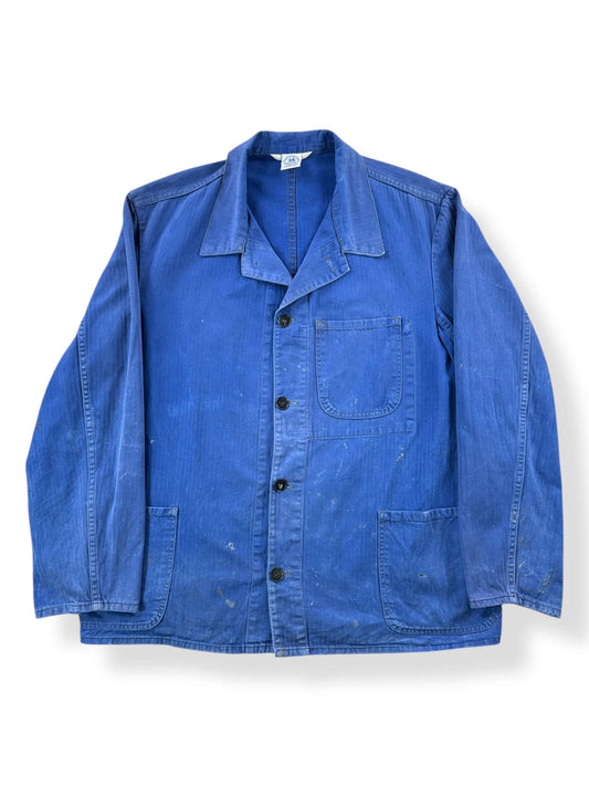 Front of Vintage Royal Blue Sanfor HBT French Chore Coat SZ L