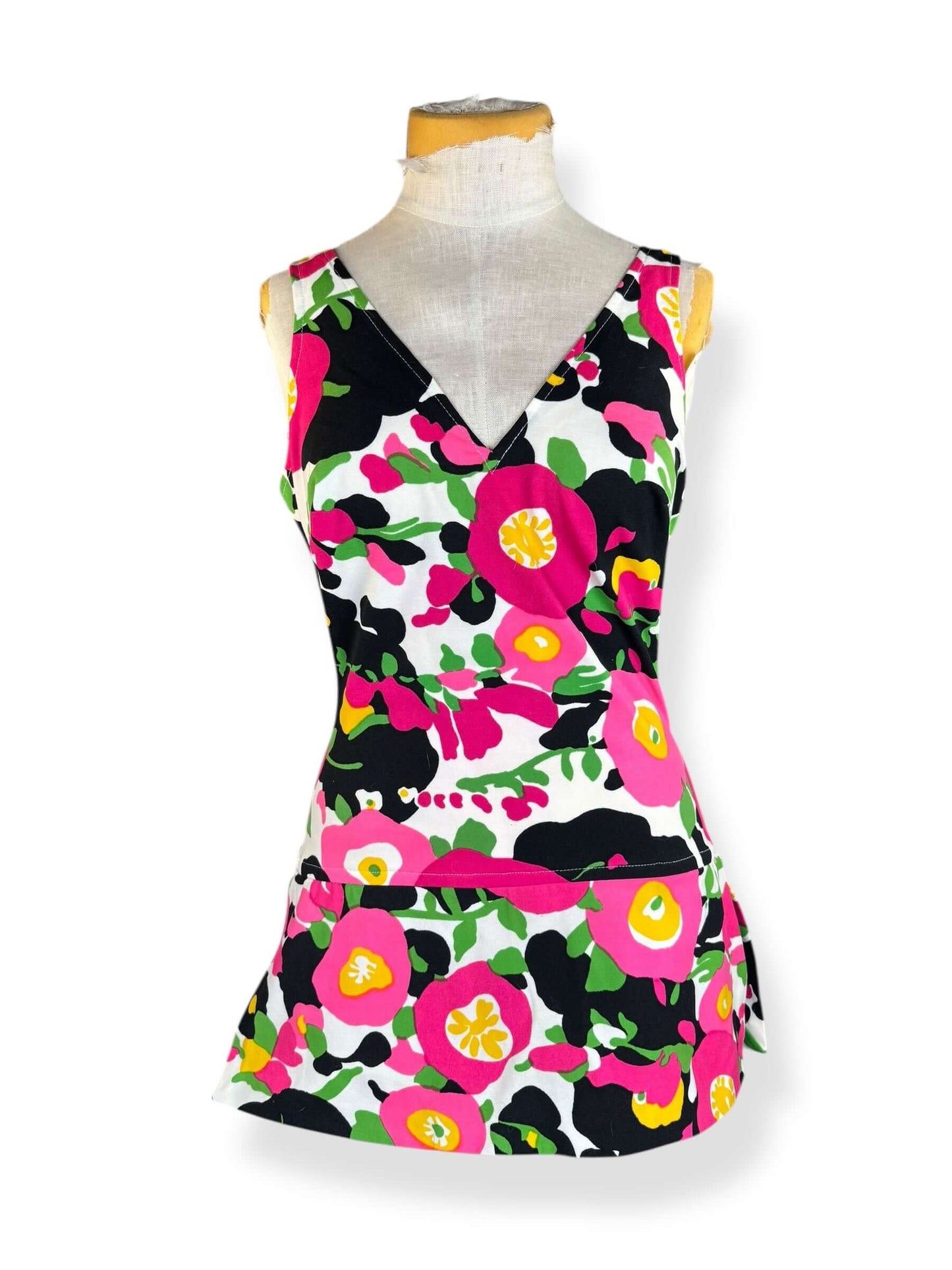 Front of 1960s Vibrant Floral Roxanne Bathing Suit S-L
