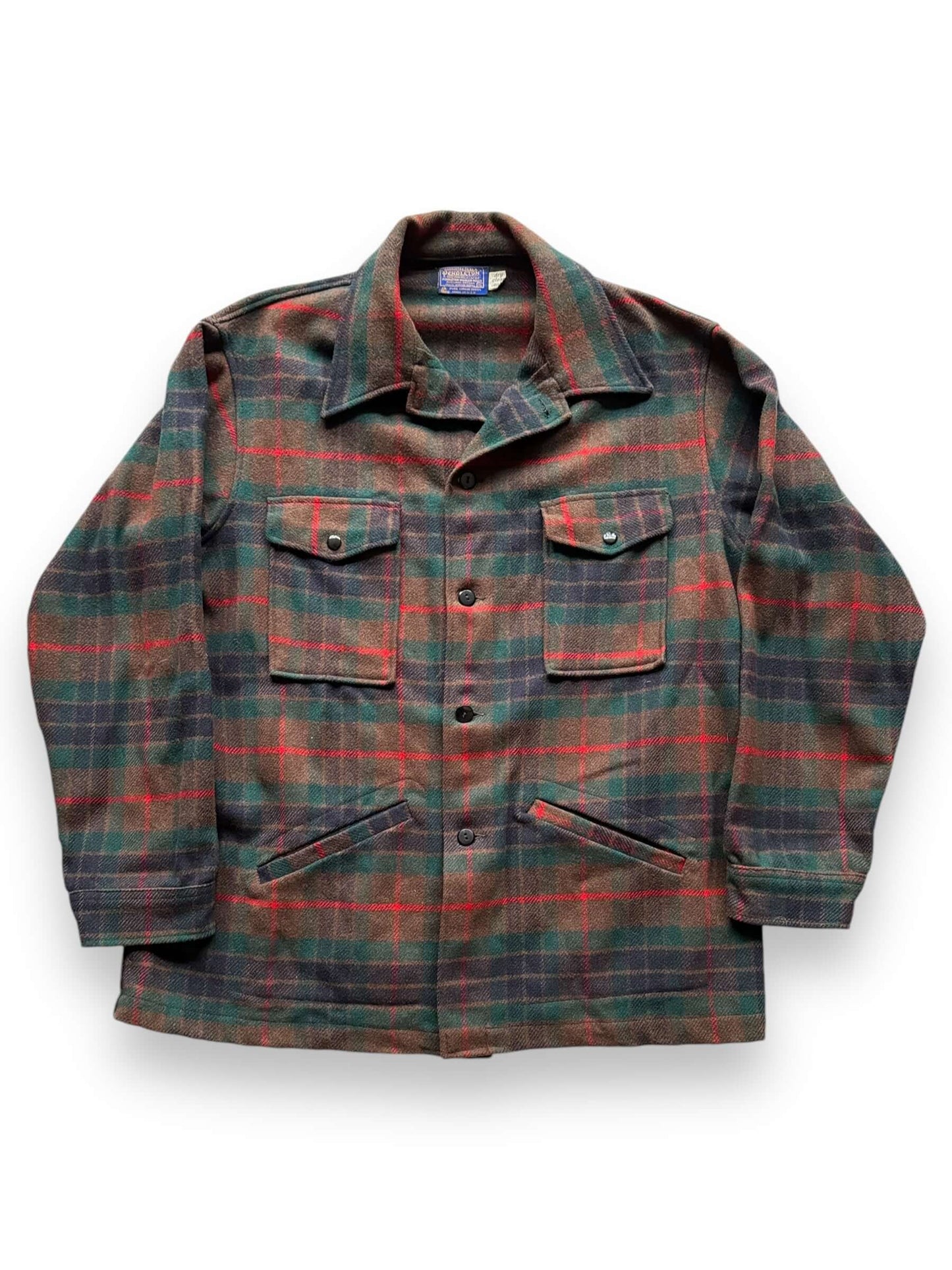 front of Vintage Pendleton Wool Red/Brown/Green Plaid Jacket SZ XL