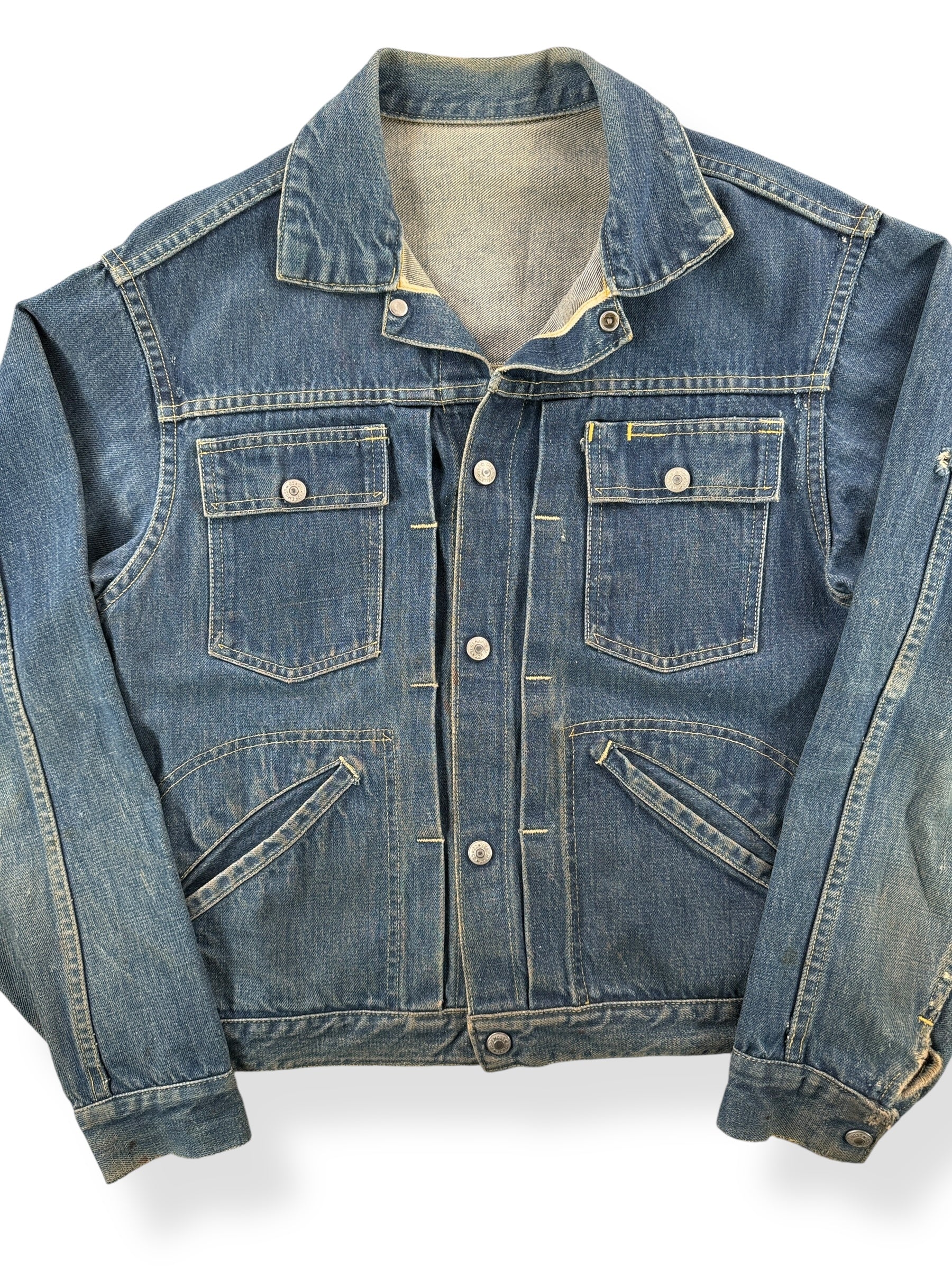 Front Close Up of Vintage Foremost Selvedge Denim Jacket SZ M