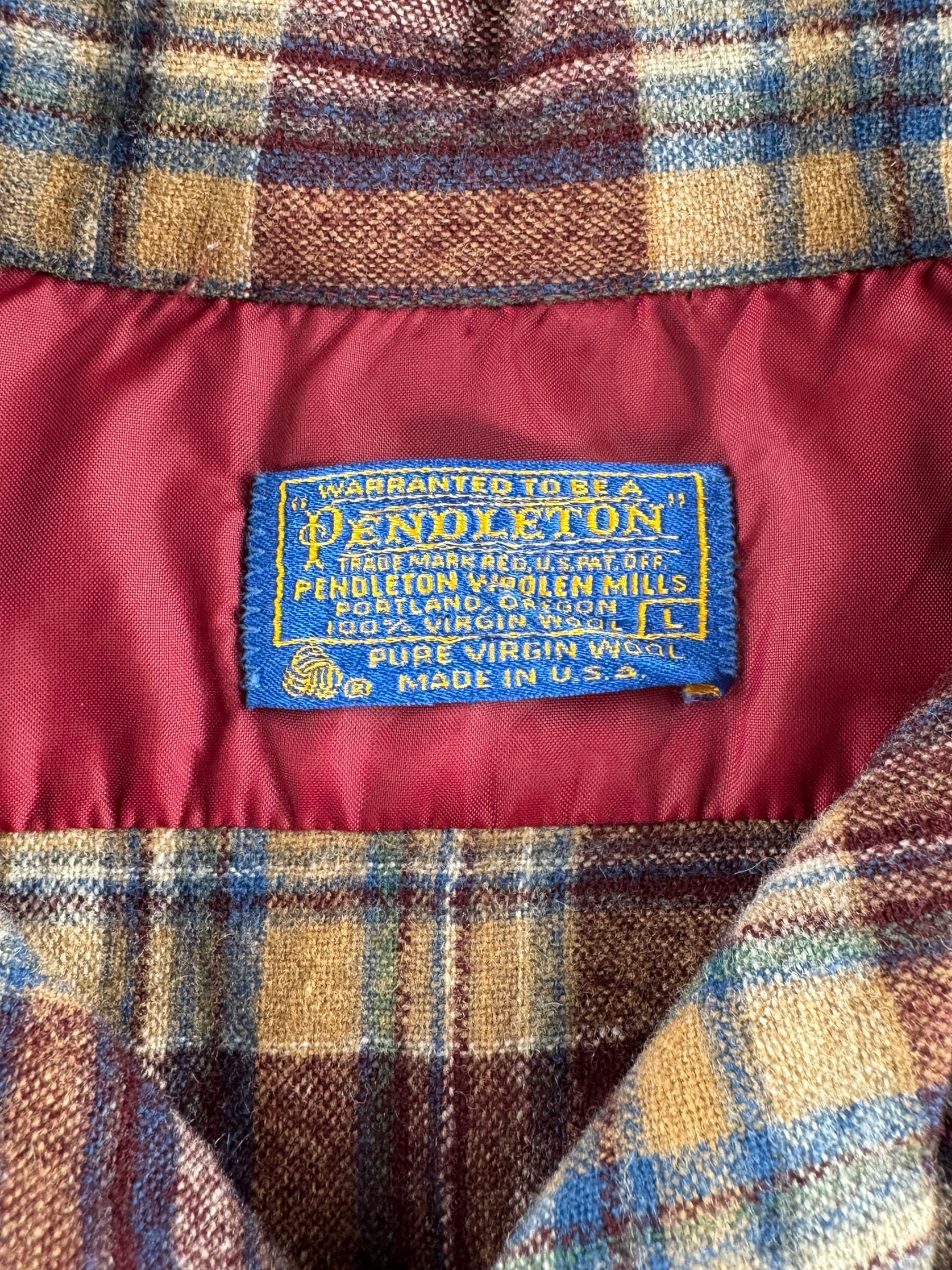 Tag on Vintage Pendleton Burgundy Board Shirt SZ L