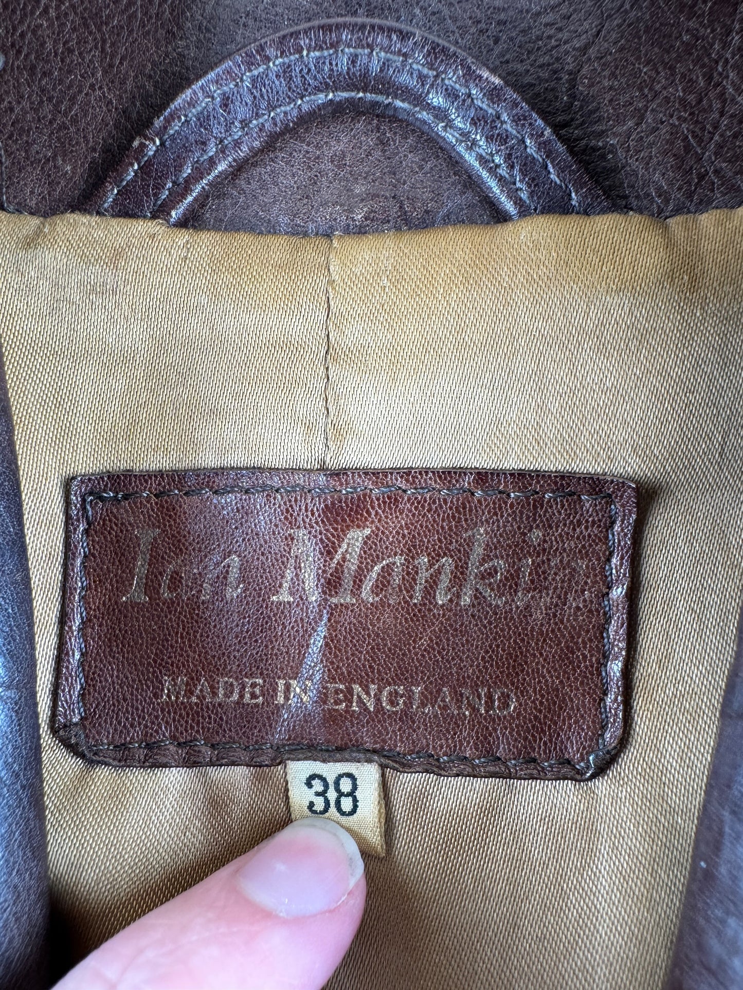 Tag on Vintage Ian Mankin Made In England Leather Trench Coat SZ 38