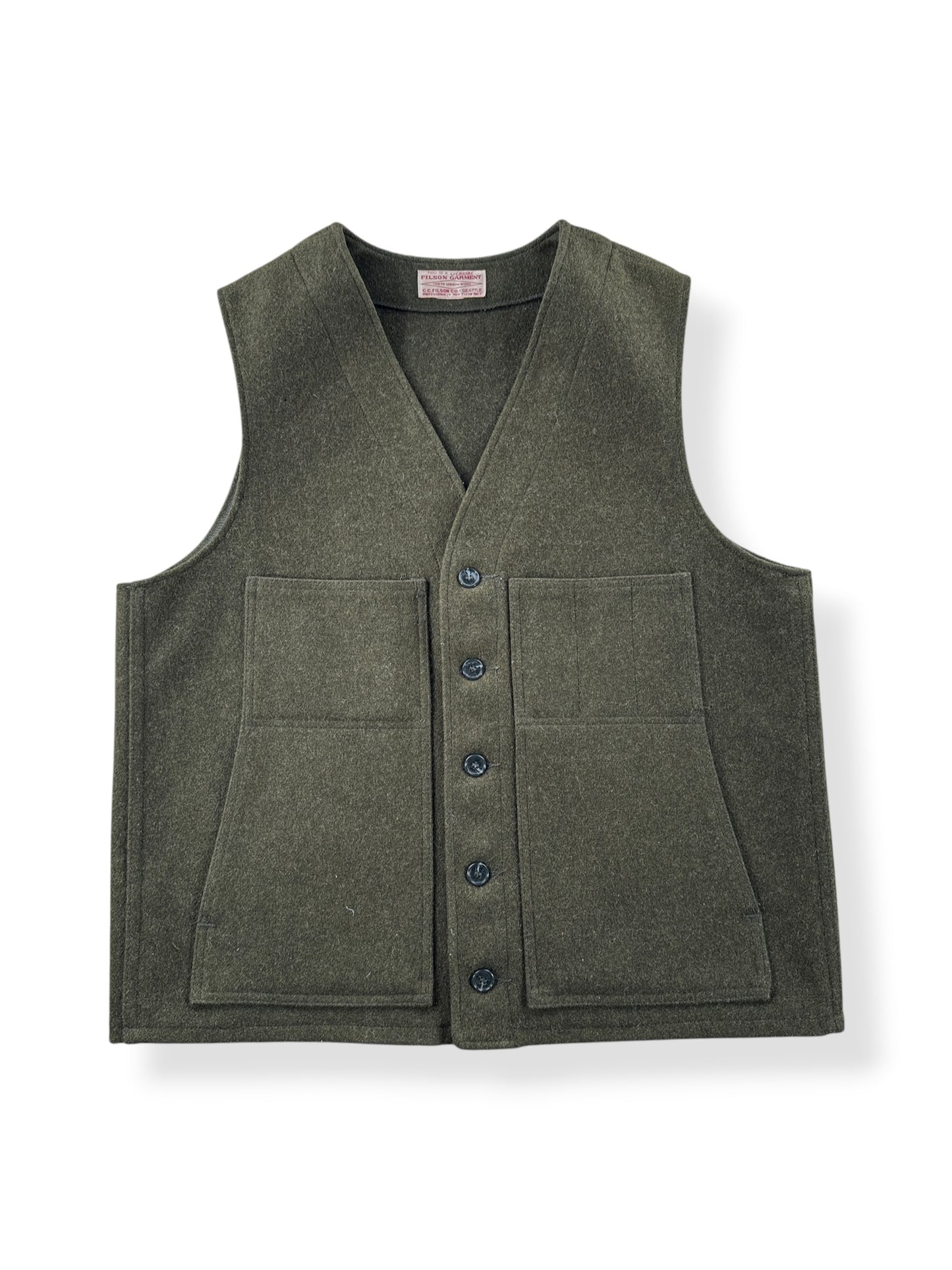Front of Vintage Filson Forest Green Mackinaw Wool Vest SZ 42
