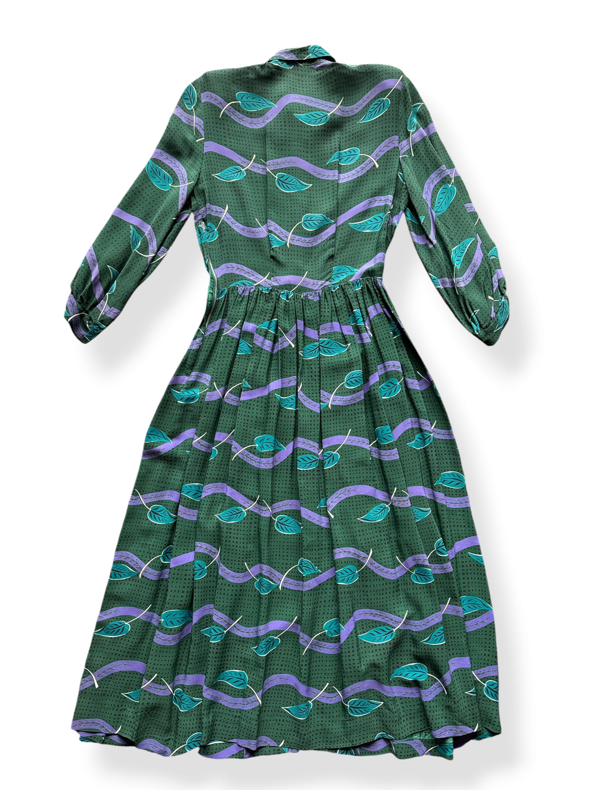 Back of Vintage 40s Leaf Print Dress SZ S - AS IS