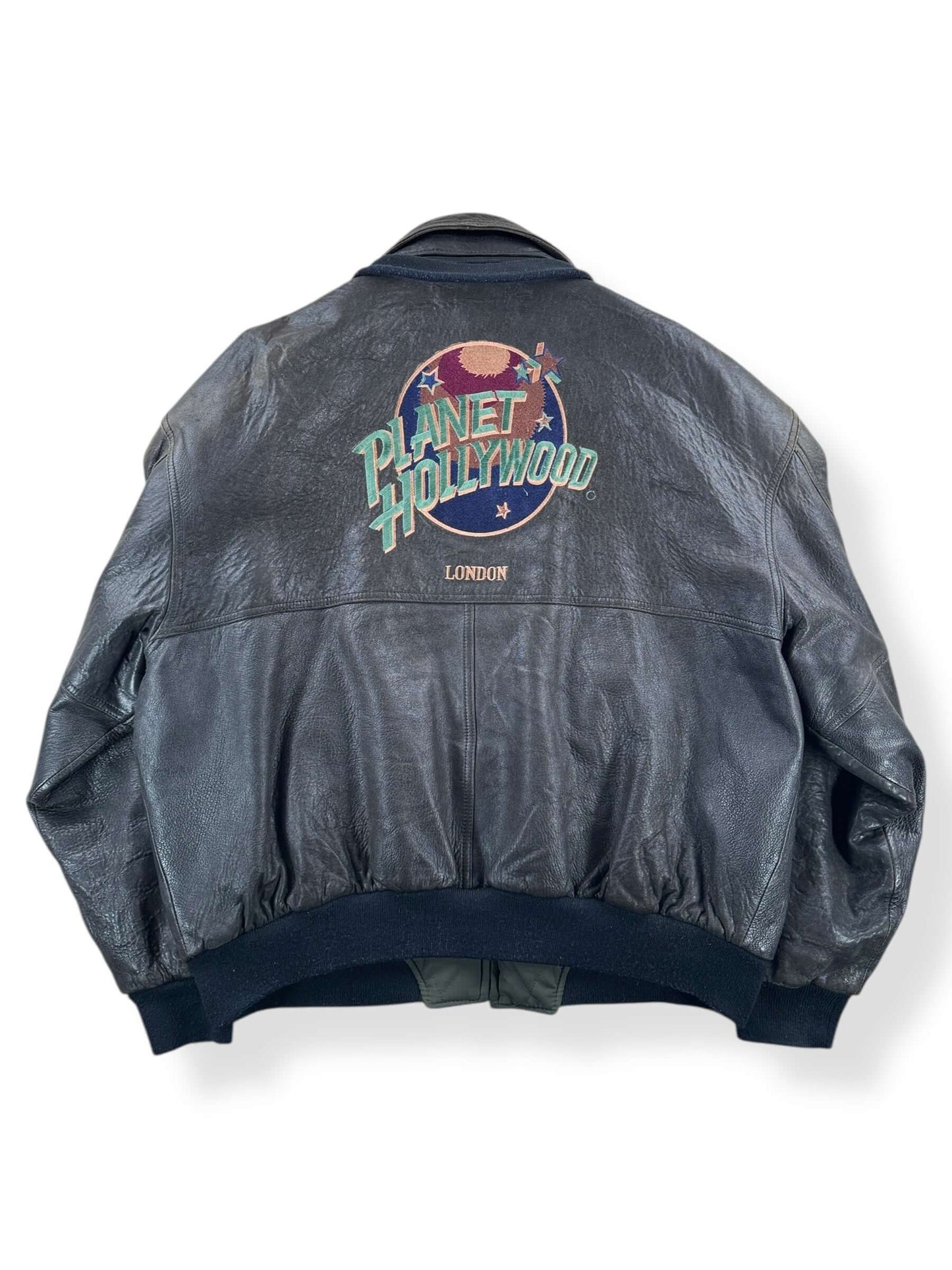 Back of Vintage Planet Hollywood Leather Jacket SZ XL
