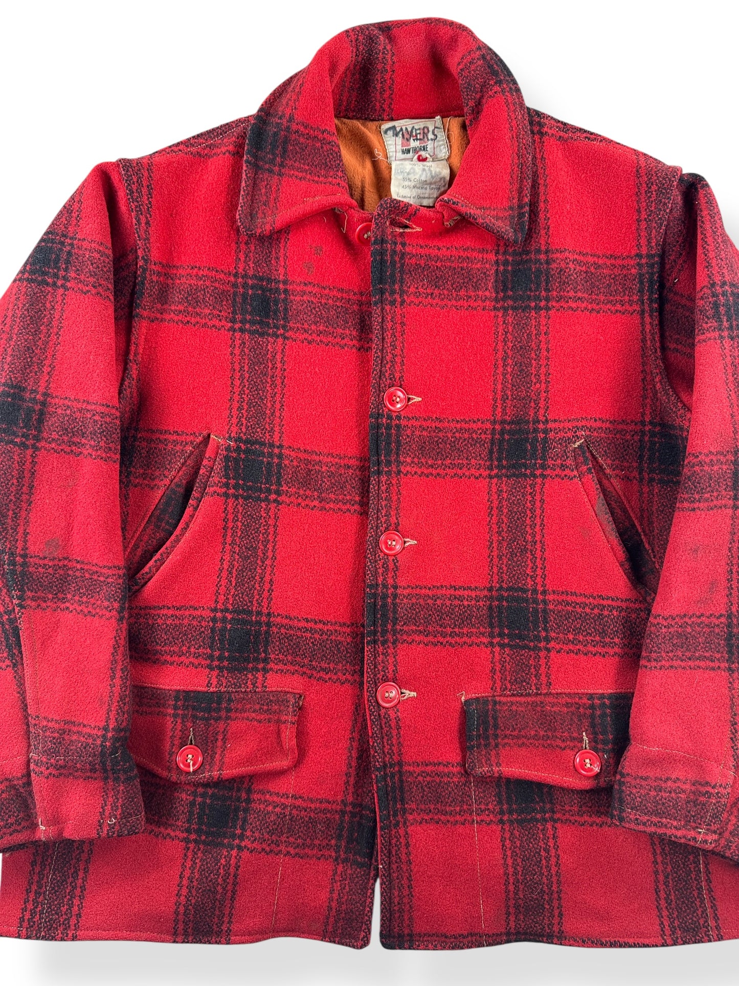 Front Close Up of Vintage 60s Hawthorne Buffalo Plaid Coat SZ L