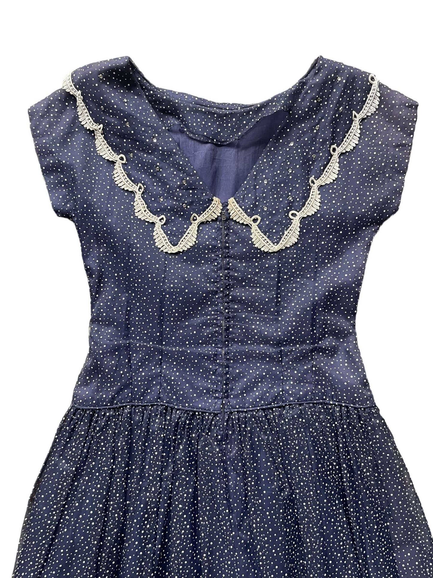 Upper back view of Vintage 1940s Navy Blue Swiss Dot Dress |  Barn Owl Vintage Dresses | Seattle Vintage Ladies Clothing