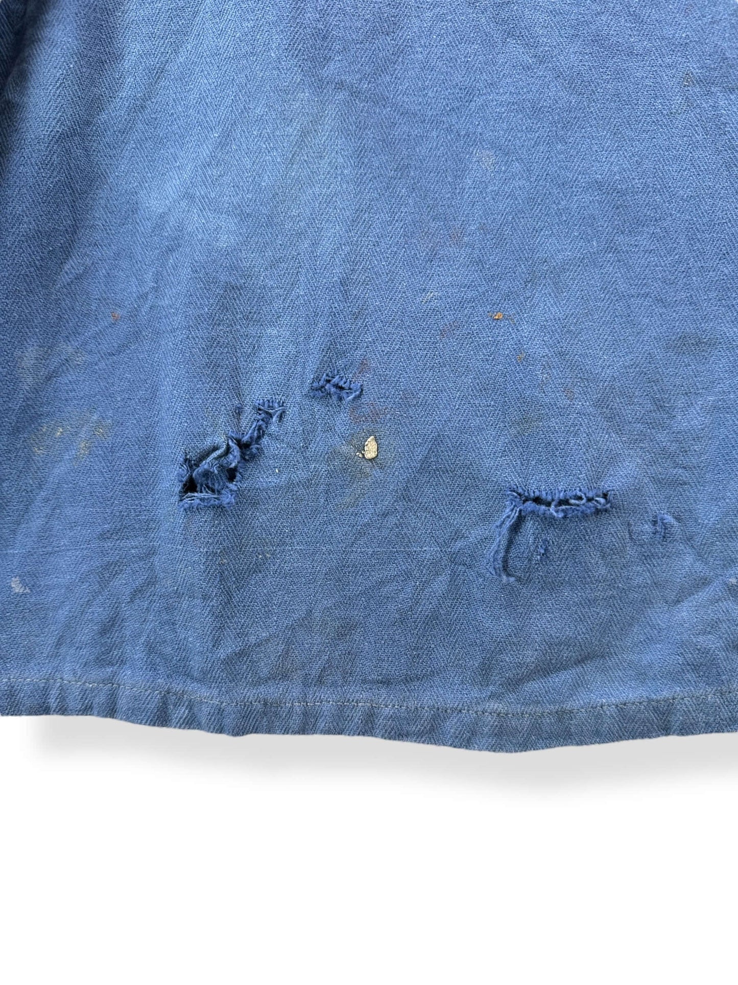 Holes on Vintage Faded Blue French Chore Coat SZ L