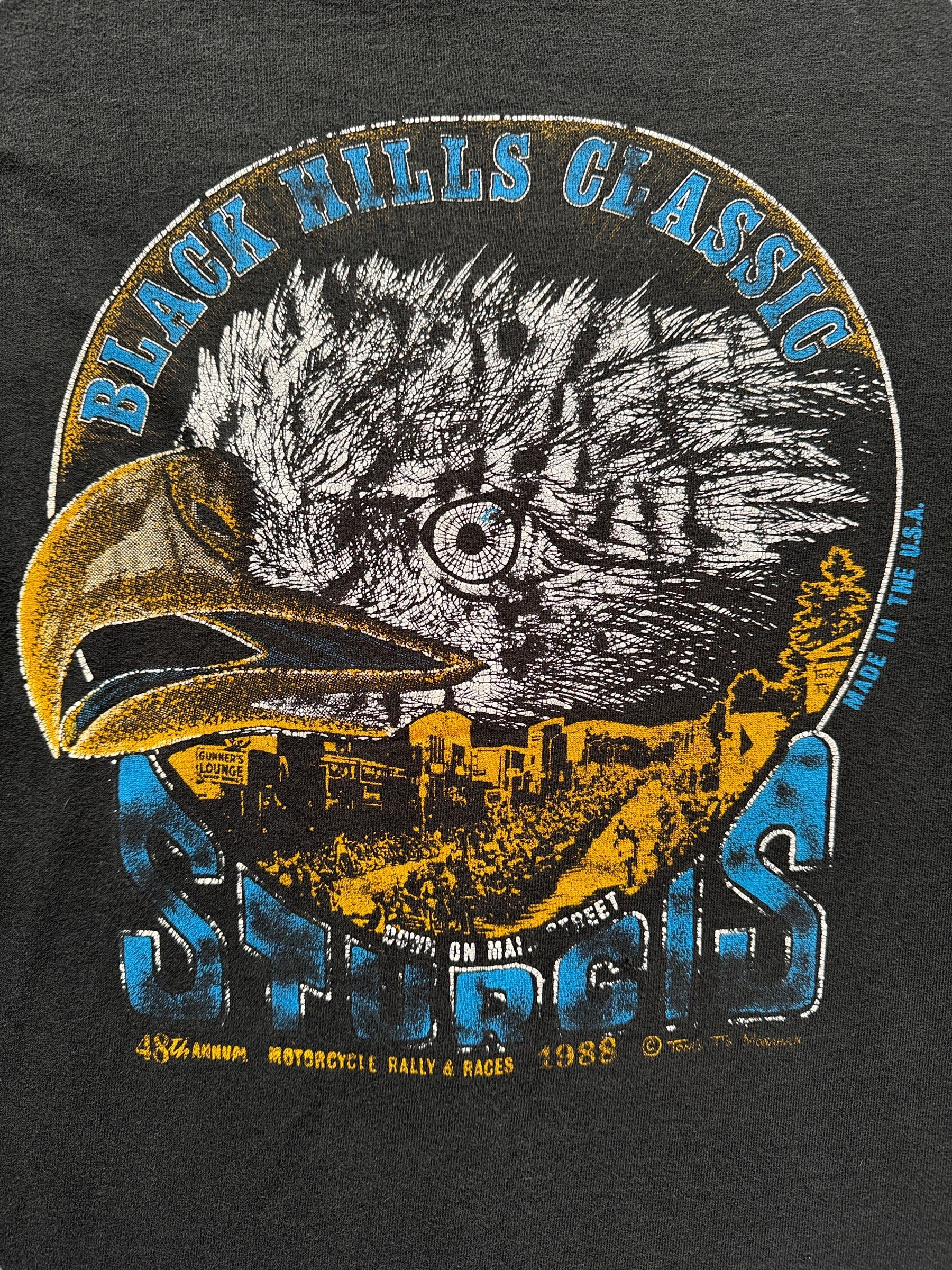 front graphic of Vintage 1988 Sturgis Black Hills Tee SZ M