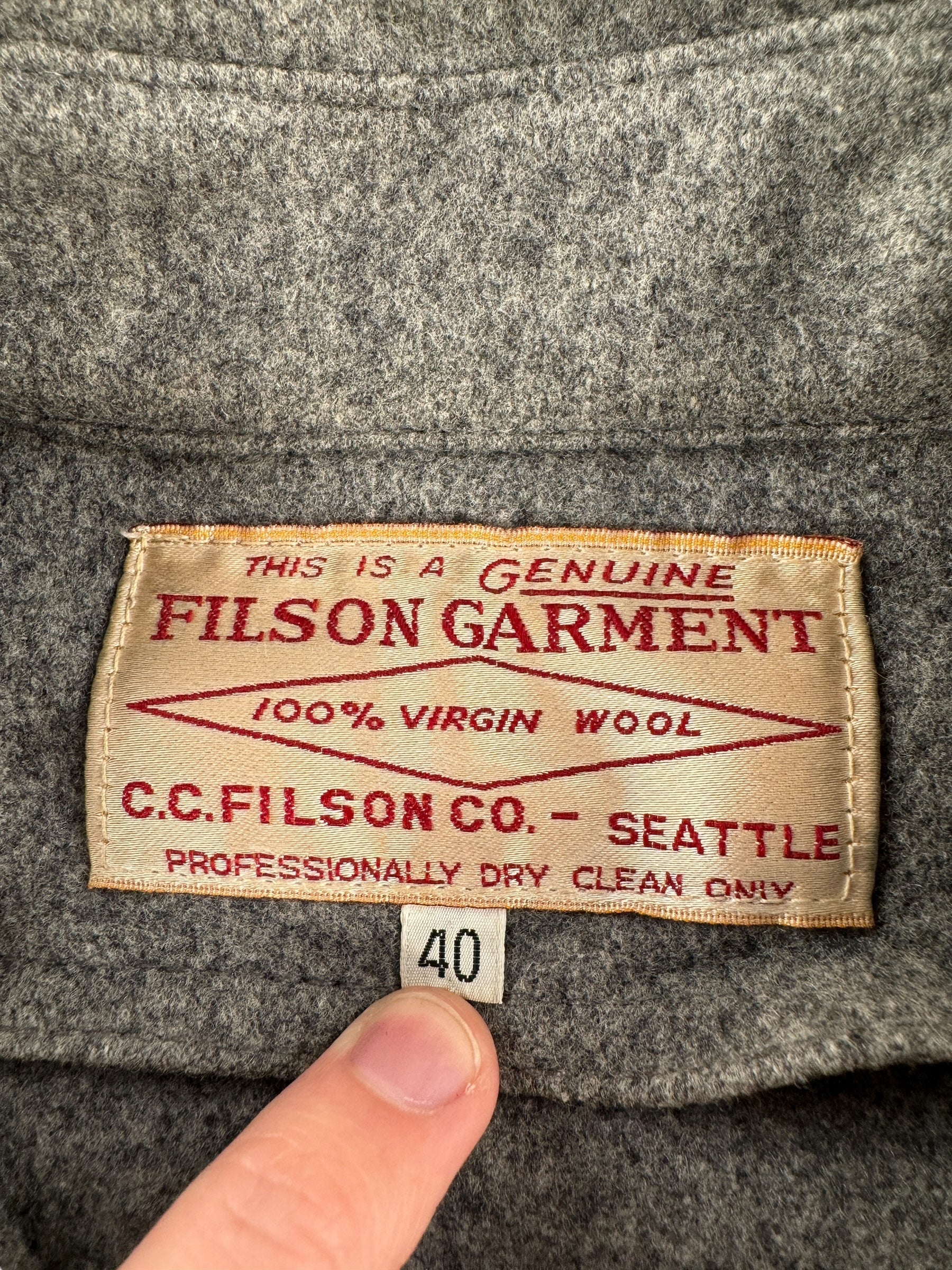 Tag on Vintage Filson Grey Jac Shirt SZ 40