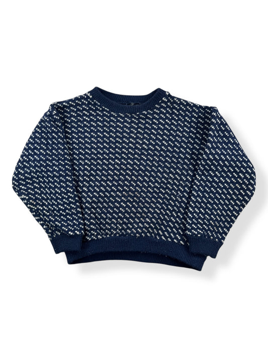 Front of Vintage LL Bean Script Birdseye Sweater Blue & White SZ S