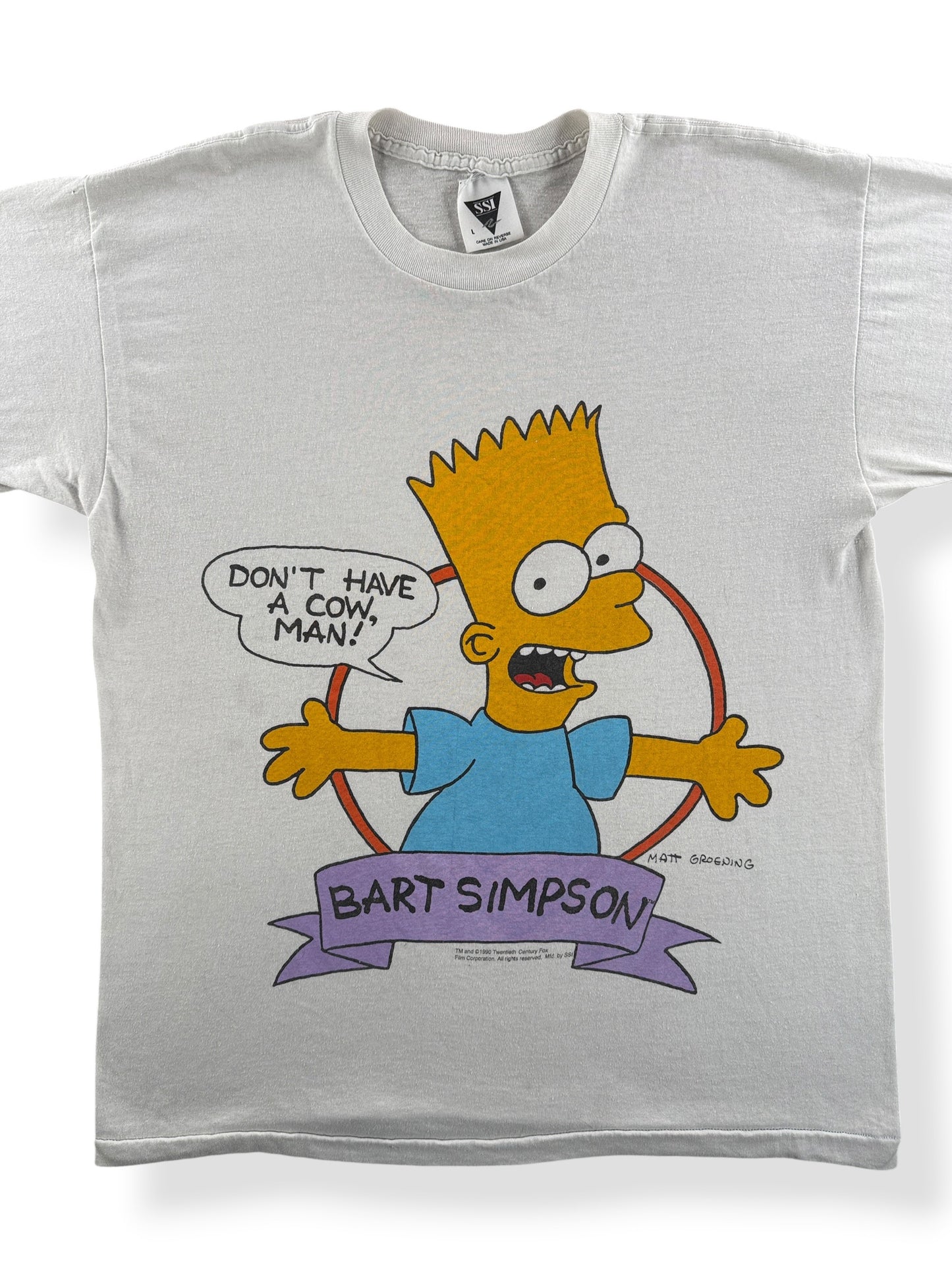 Front Close Up of Vintage Bart Simpson I Don't Have A Cow Tee SZ L