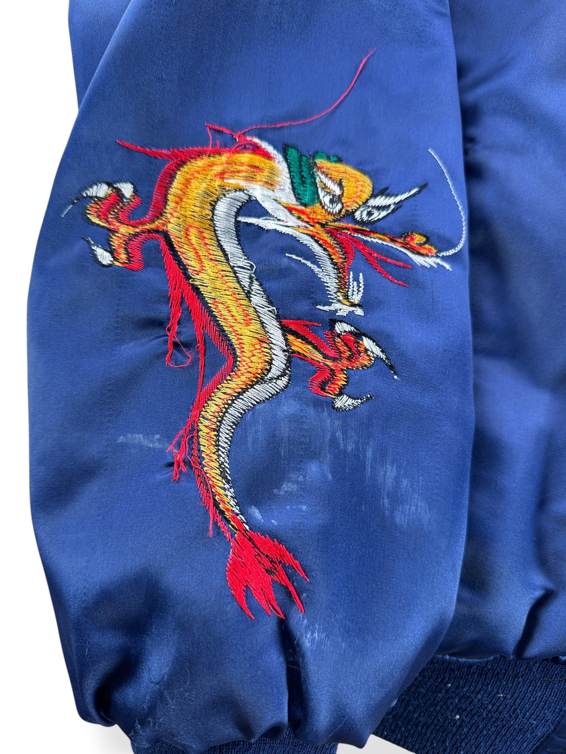 Arm embroidery on Vintage 80s Korea Souvenir Jacket SZ XL