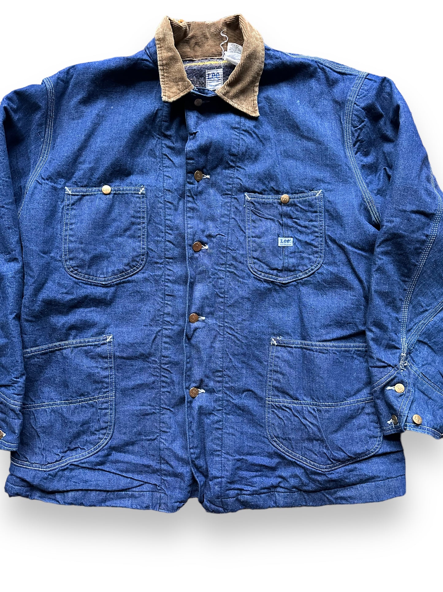 Front Detail on Vintage Blanket Lined Lee Chore Coat SZ XXL | Vintage Denim Seattle | Barn Owl Vintage Seattle