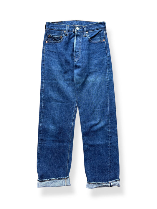Front of Vintage Dark Double Stitch Levis 501 Redline Jeans W28