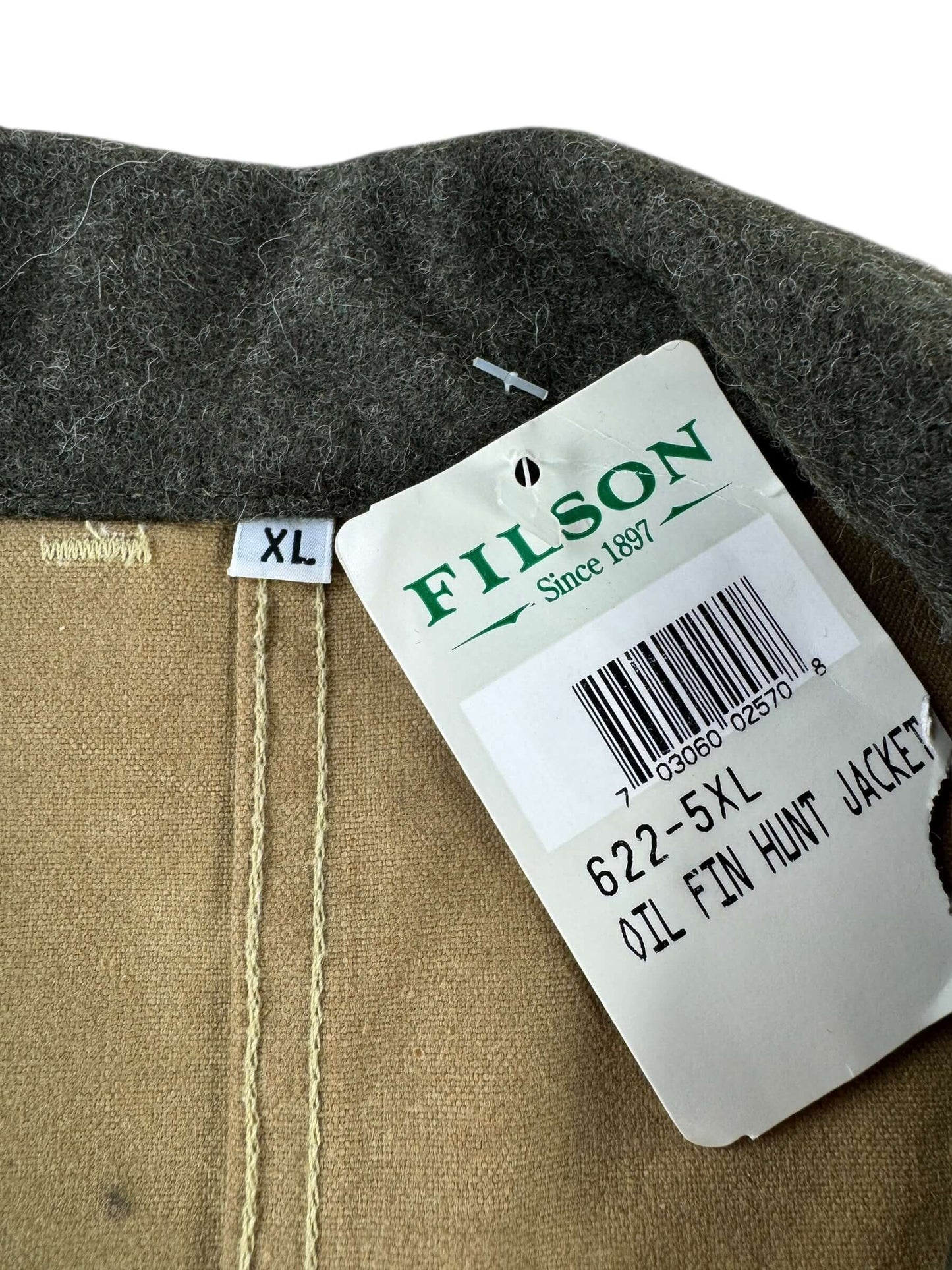 Tag on Vintage NOS Filson Oil Finish Hunting Jacket SZ XL