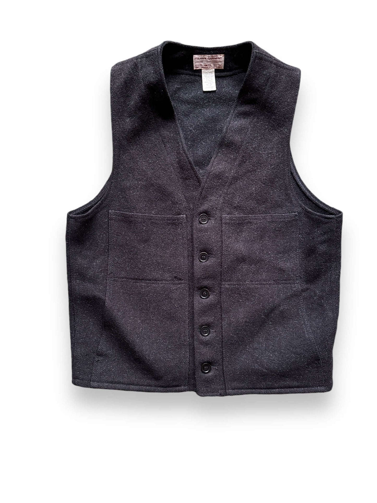 Front View of Filson Charcoal Mackinaw Wool Vest SZ 42