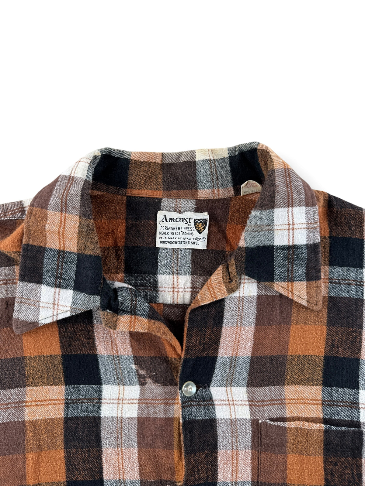 Collar on Vintage Amcrest Cotton Flannel SZ L - AS IS