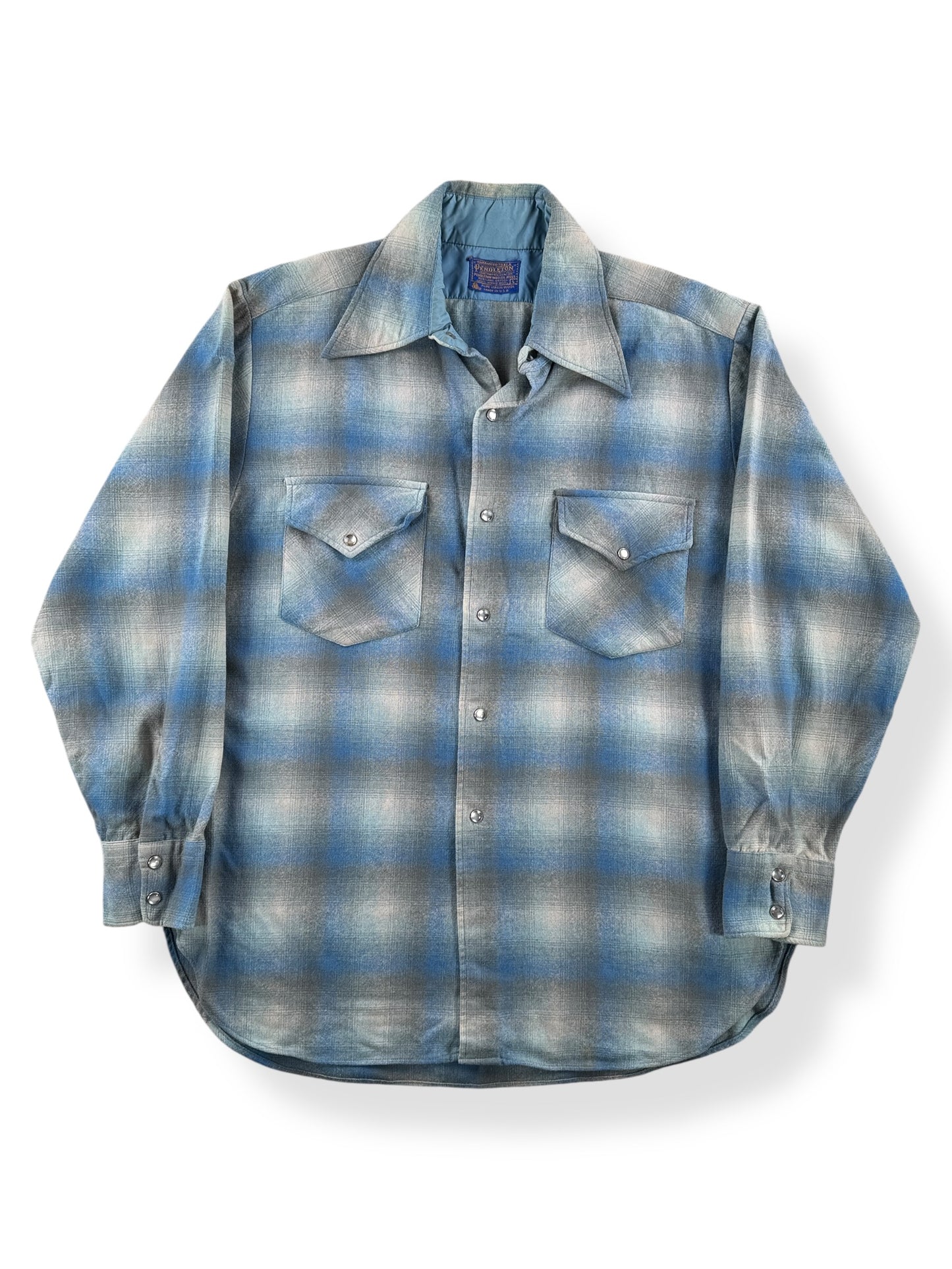 Front of Vintage Pendleton Shadow Plaid Pearl Snap SZ L