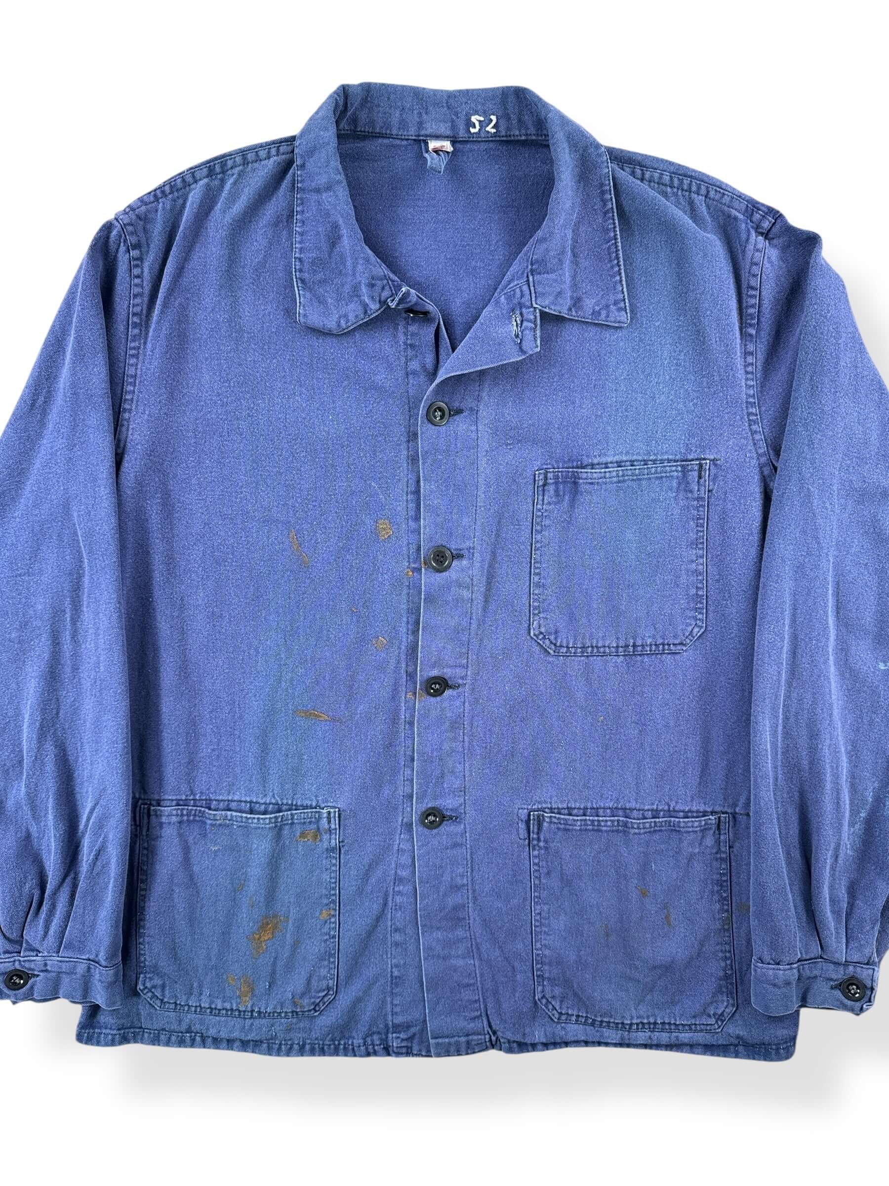 Front Close Up of Vintage Paint Splattered French Chore SZ L