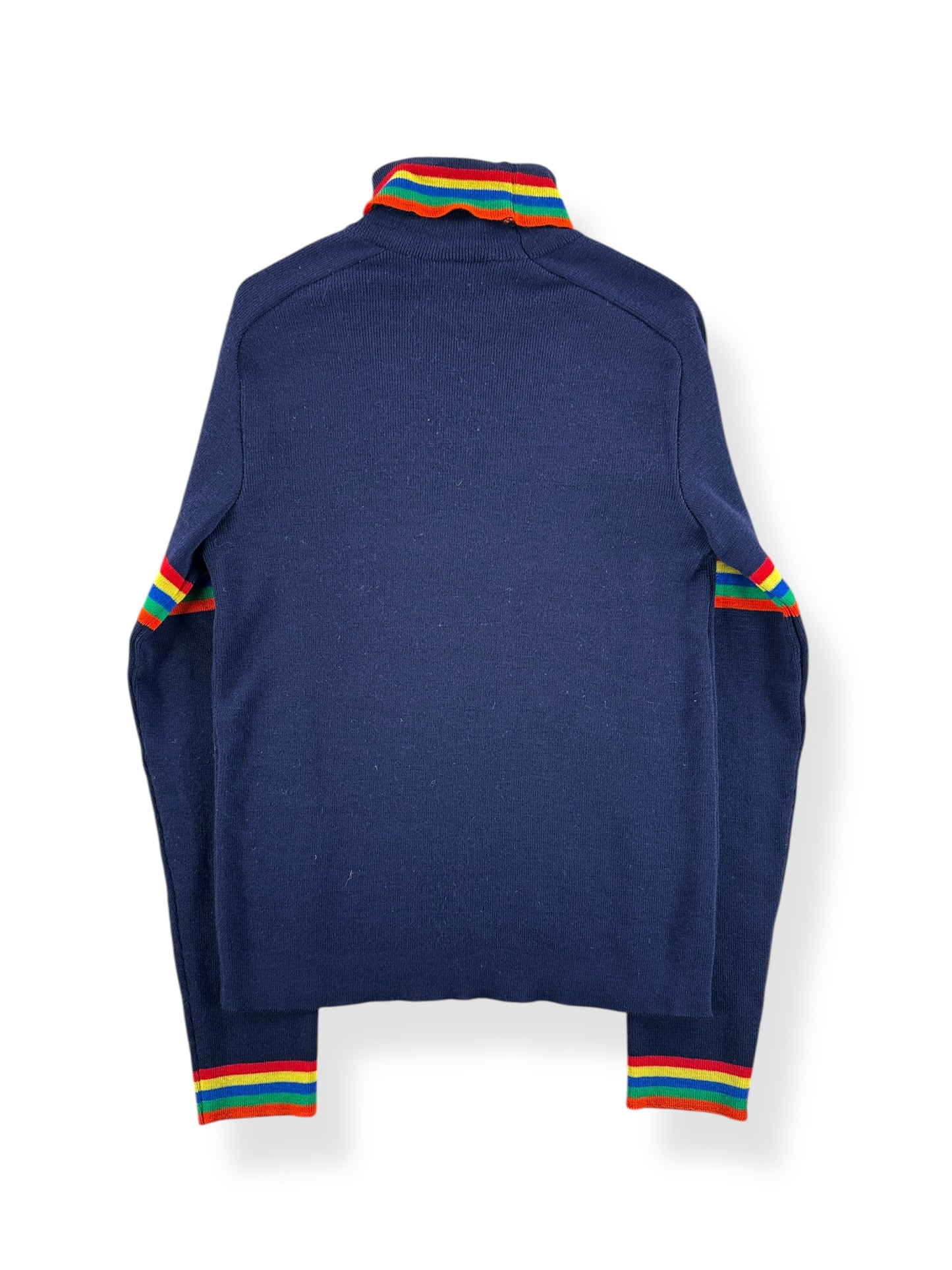 Back of Vintage Demetre Rainbow Accented Wool Turtleneck Sweater SZ L (Fits S/M)