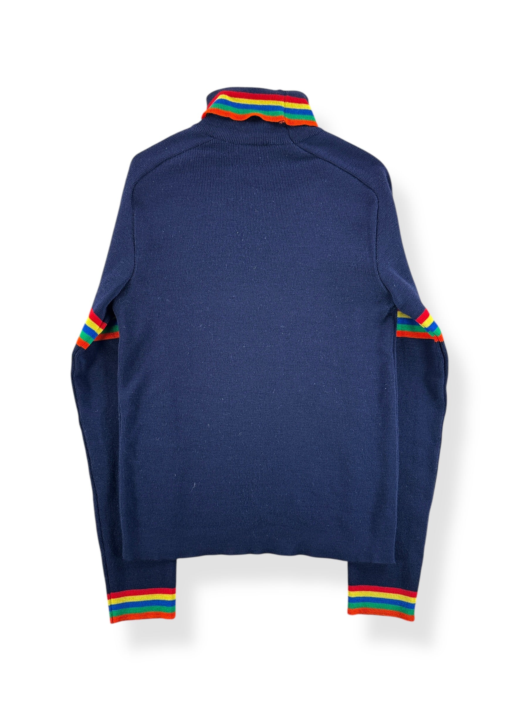 Back of Vintage Demetre Rainbow Accented Wool Turtleneck Sweater SZ L (Fits S/M)