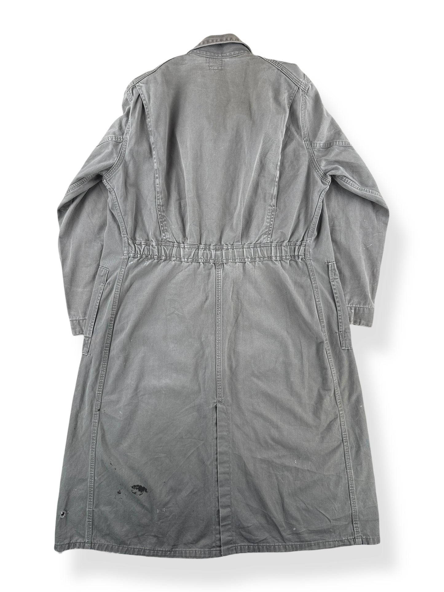 Back of Vintage Unitog Grey Repaired Shop Coat SZ M