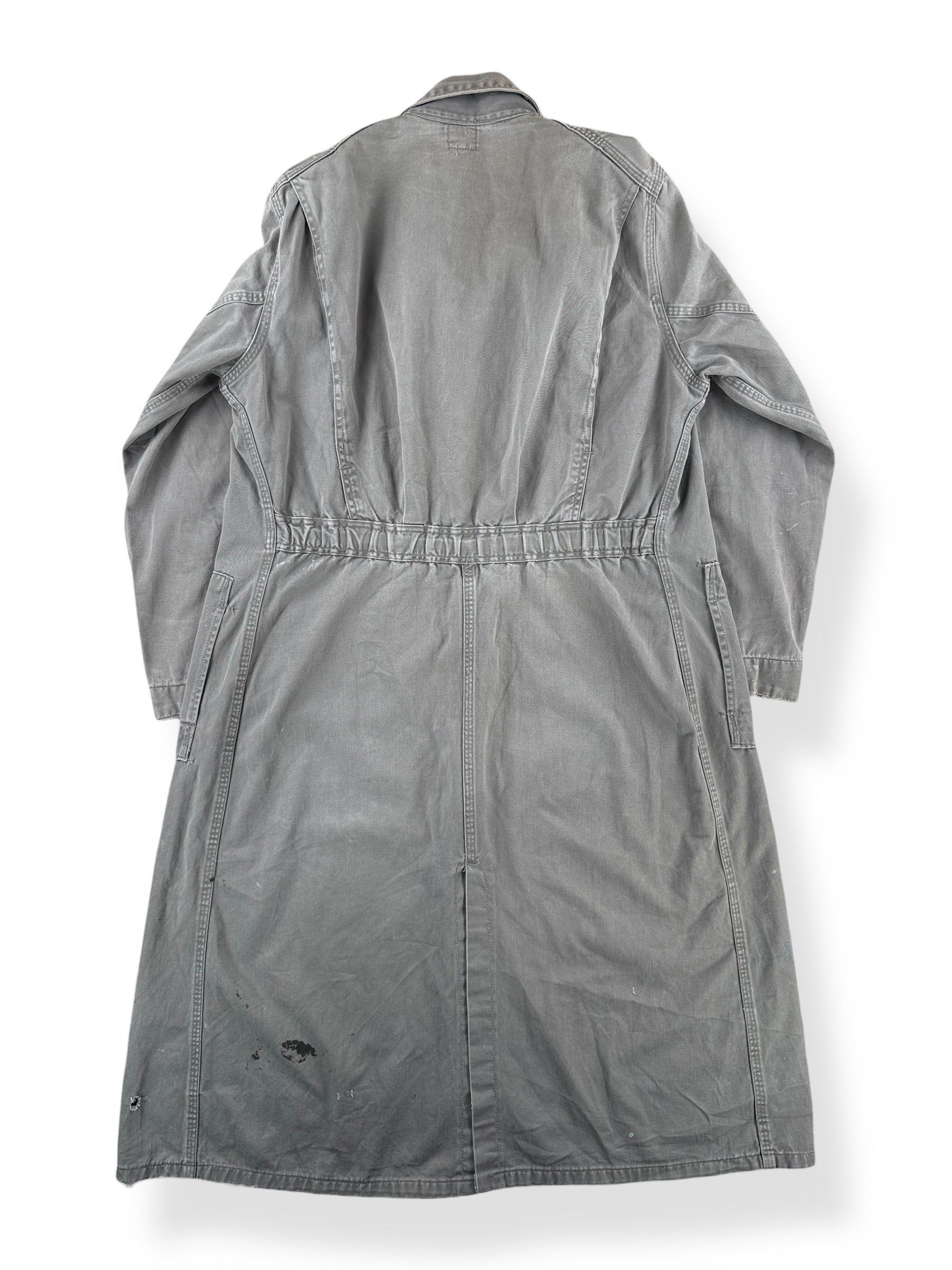 Back of Vintage Unitog Grey Repaired Shop Coat SZ M