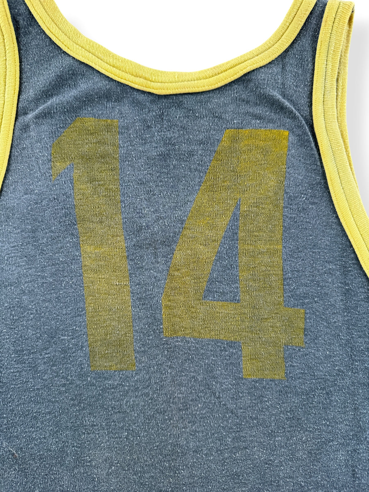 Close-up of back of Vintage 70s Cotopaxi Ecuador Gym Uniform Tank SZ XS