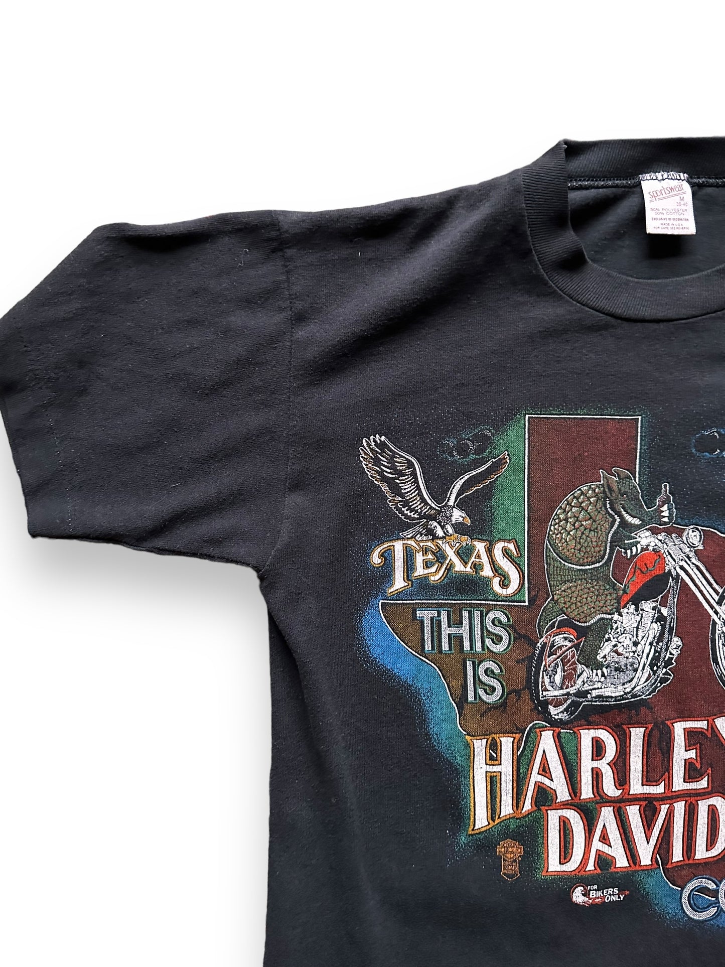 Front Upper Left Quadrant View of Vintage This Is Harley Davidson Country Tee SZ M | Vintage Harley Tee | Barn Owl Vintage Seattle