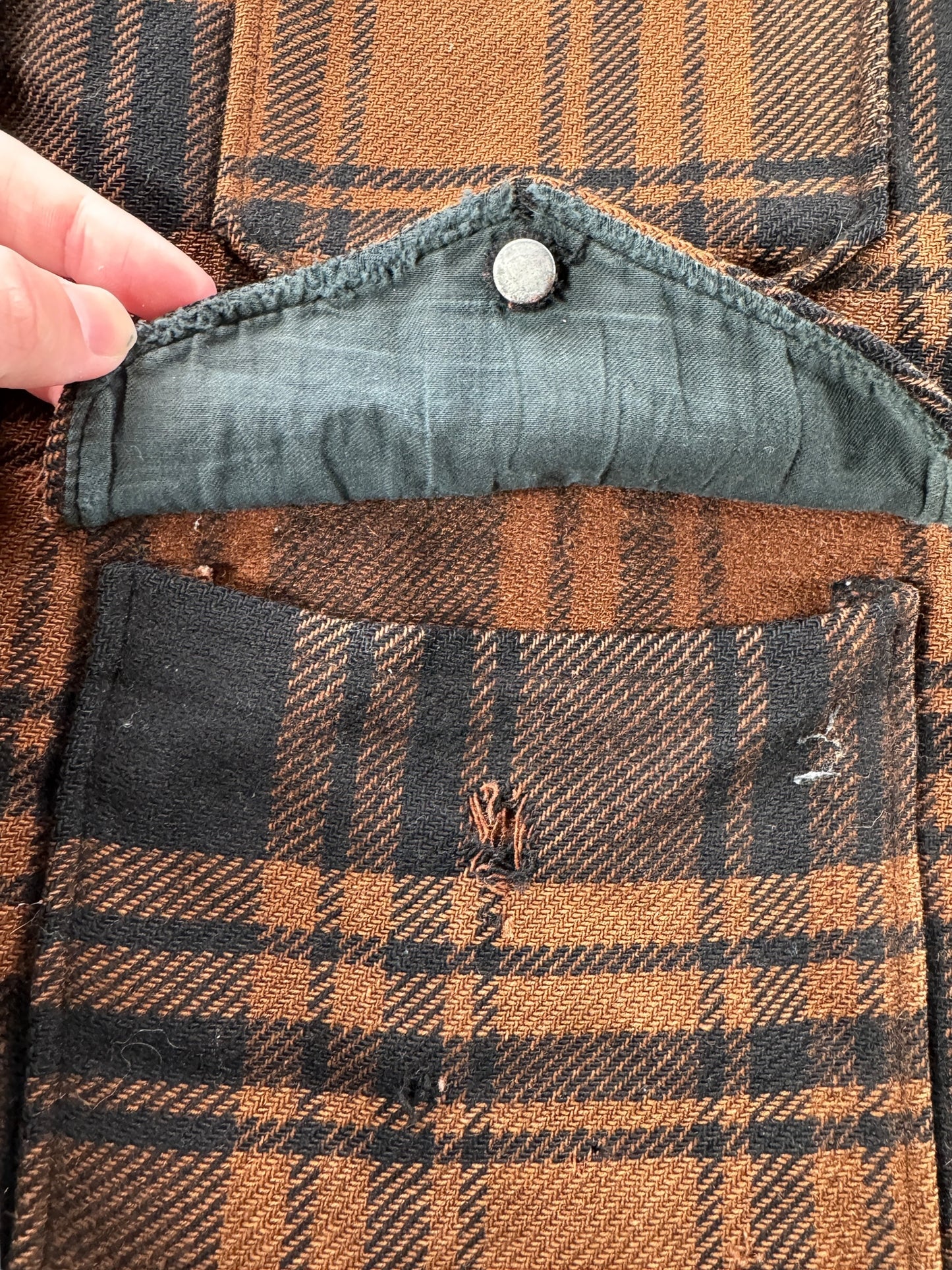 Damaged Pocket on Vintage Pendleton Brown & Black Mackinaw Cruiser Jacket SZ XL