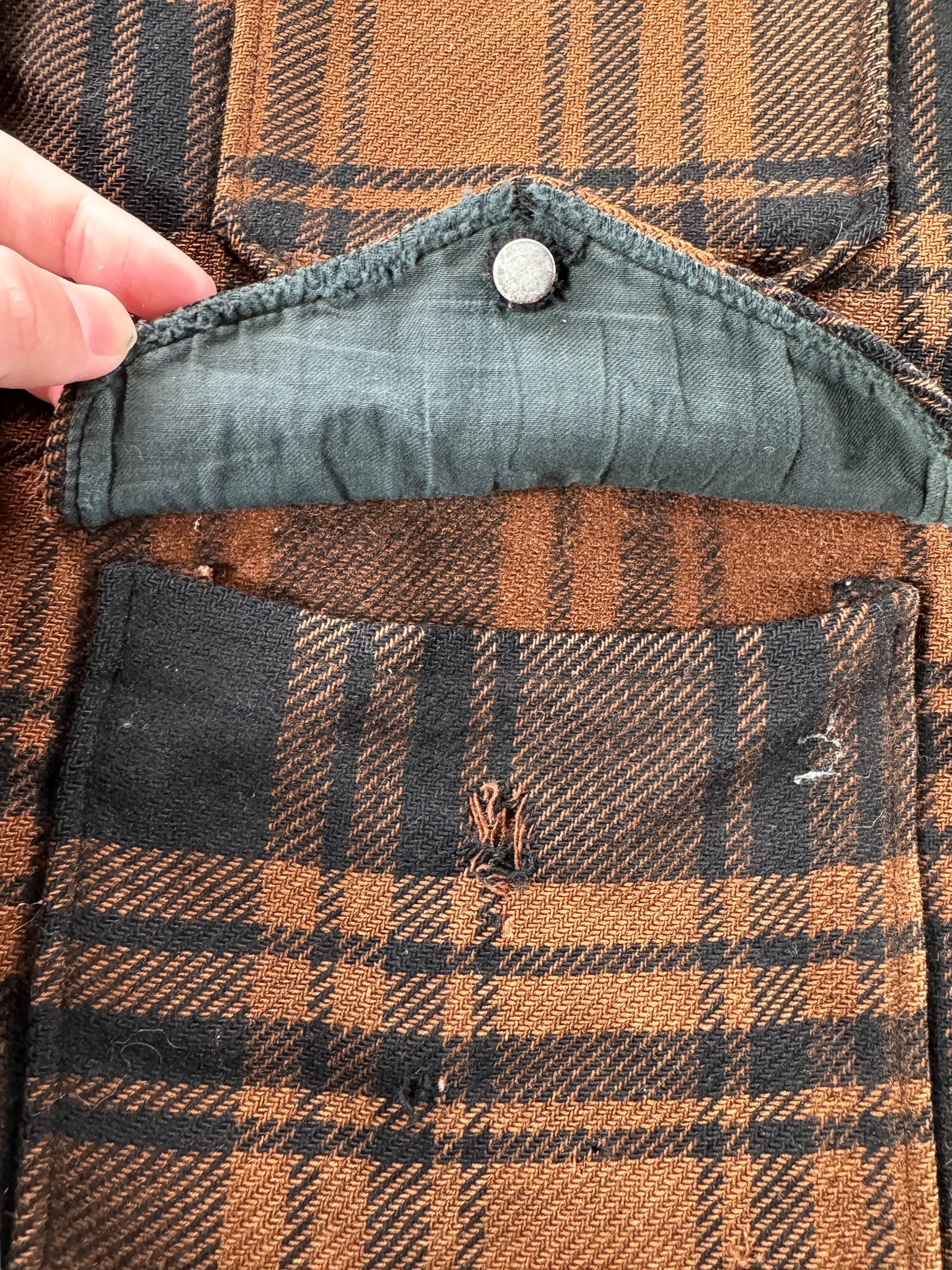 Damaged Pocket on Vintage Pendleton Brown & Black Mackinaw Cruiser Jacket SZ XL